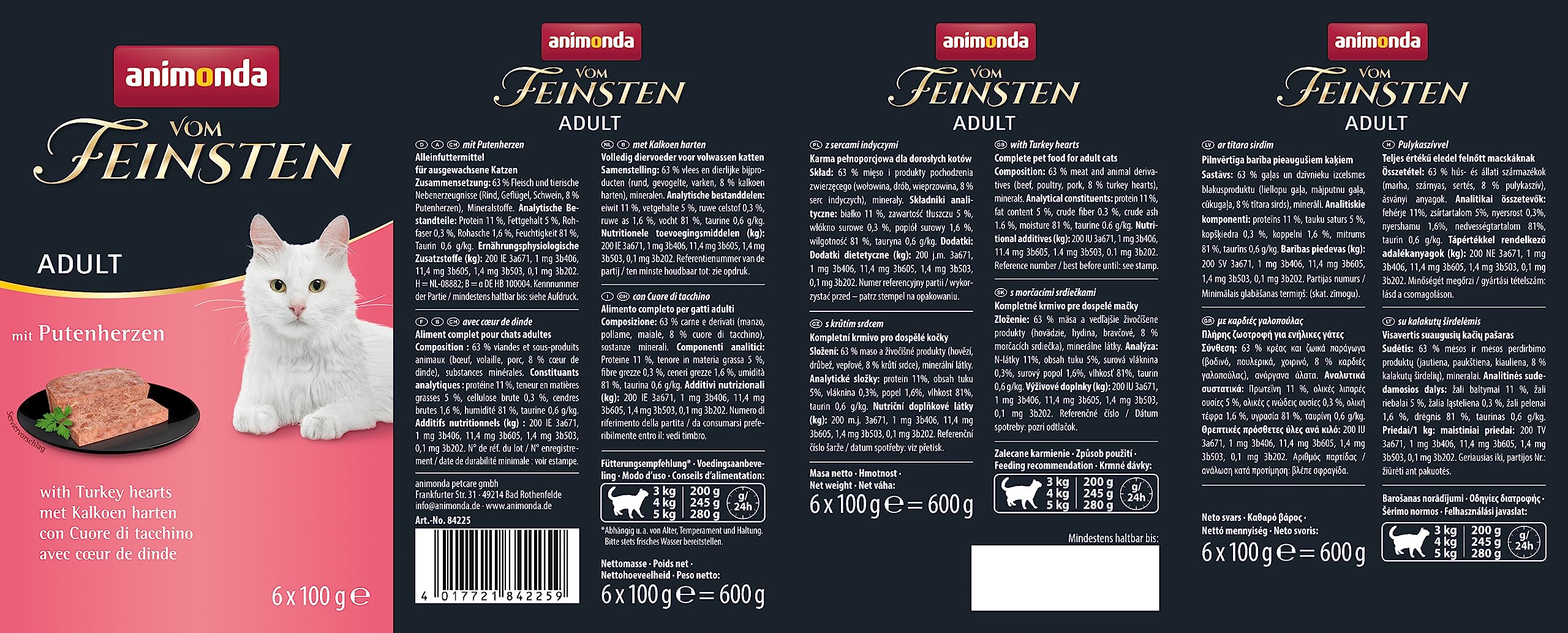 animonda Vom Feinsten Adult Vielfalt (32 x 100 g), Nassfutter für ausgewachsene Katzen, Katzenfutter ohne Getreide und Zucker, mit 100 % frischen, fleischlichen Zutaten