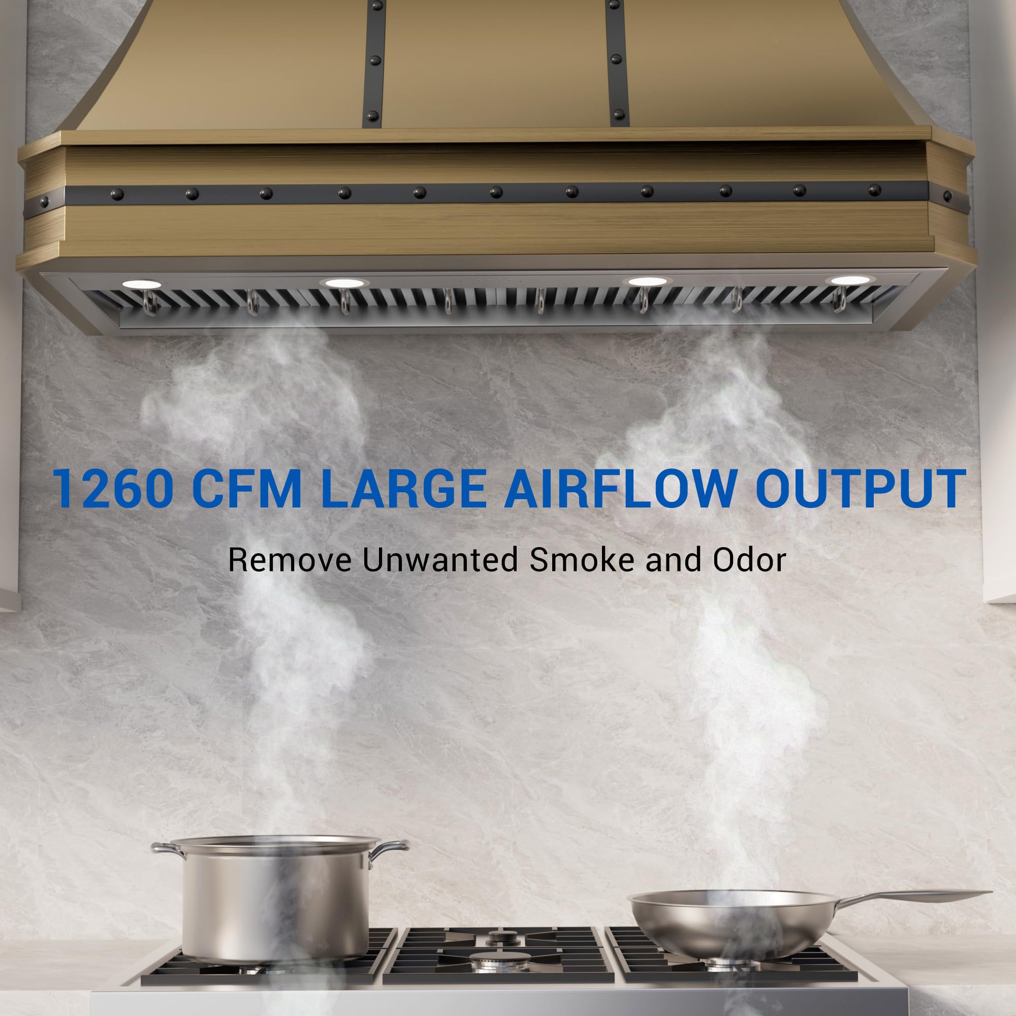 CT Copper Tailor Built-in Range Hood Insert Vent 48 Inch, 1150 CFM with 4-Speed Fan, LED Light, Dishwasher-safe Baffle Filter,Stainless Steel