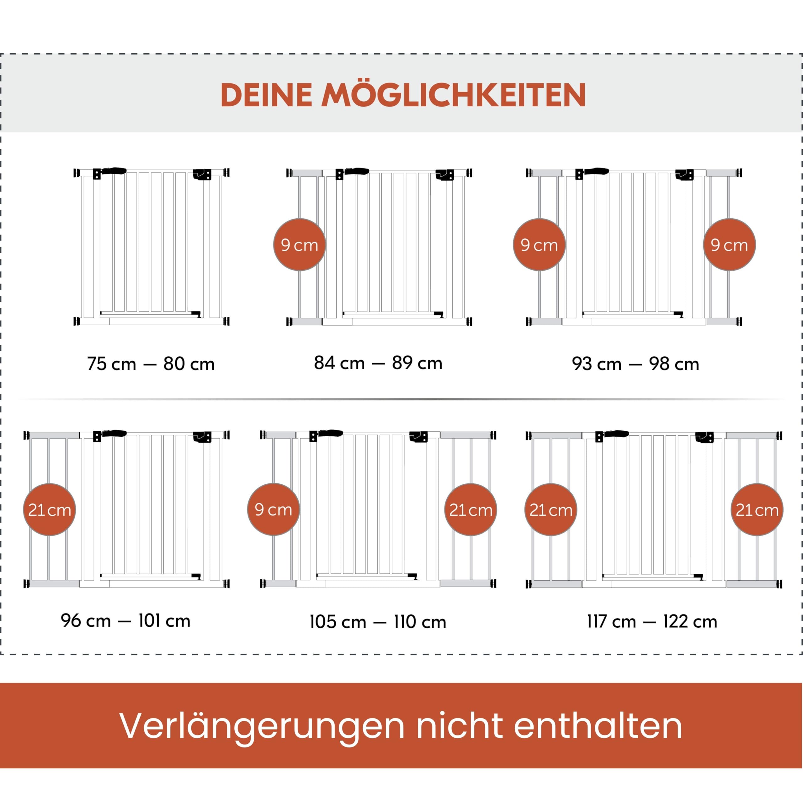 hauck Open N Stop 2 + 21 cm Verlängerung, Weiß - Kinderschutzgitter Hundegitter, Verstellbare Breite 96-101 cm, 77 cm Hoch, Beidseitige Einhand Öffnung, ohne Bohren, für Innen