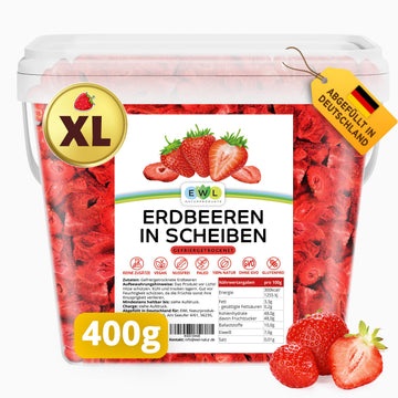 EWL Naturprodukte Erdbeeren gefriergetrocknet 400g, im bruchsicheren Eimer, gefriergetrocknete Erdbeeren in Deutschland abgefüllt, vegan und natürlich lecker