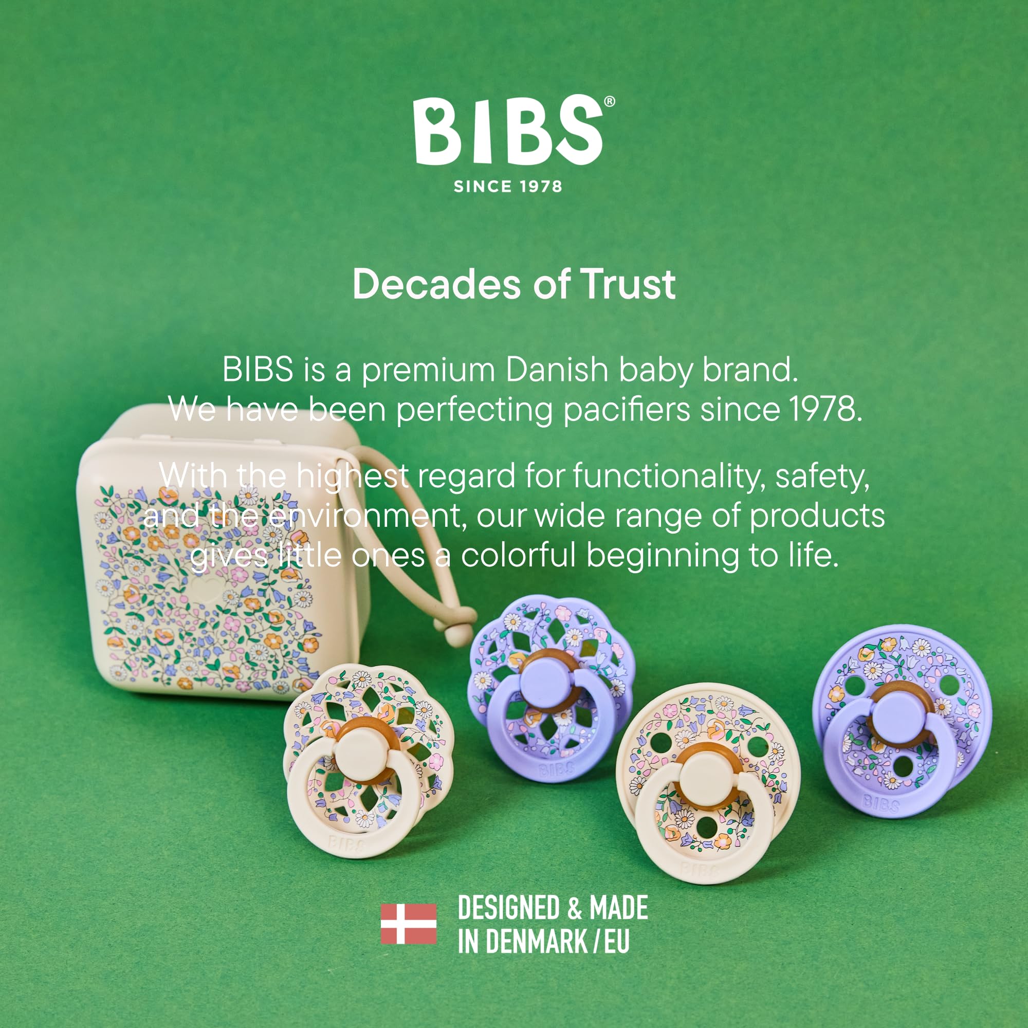 BIBS Colour Liberty Schnuller 2er-Pack, BPA-frei, Kirschform Nippel. Naturkautschuk/Latex, Hergestellt in Dänemark, Größe 2 (6-18 Monate), Chamomile Lawn Violet Sky