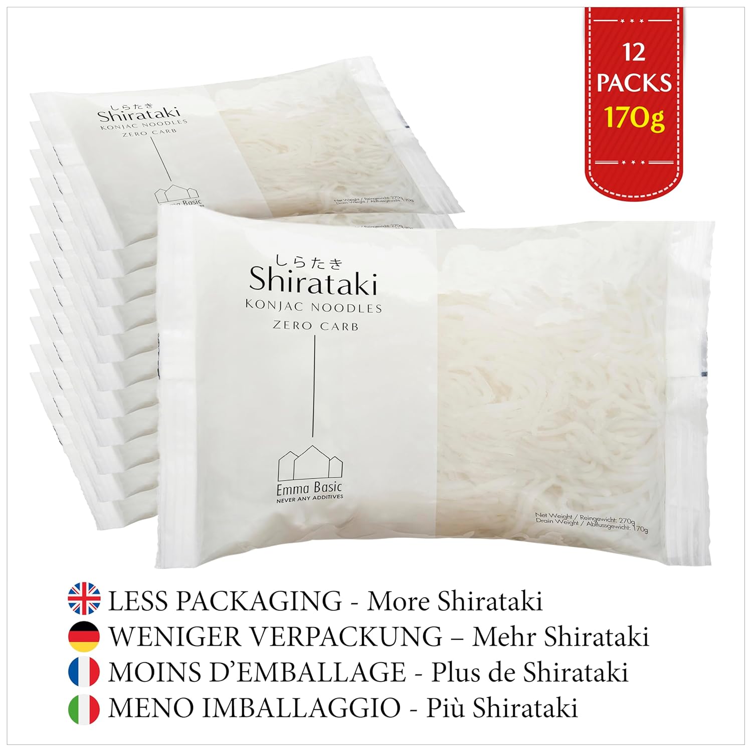 Emma Basic - Shirataki Konjak Nudeln 12x270g | Vegan | Gluten-frei