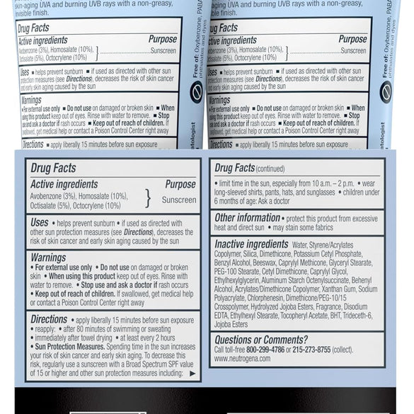 Neutrogena Ultra Sheer Dry-Touch Sunscreen Lotion, Broad Spectrum SPF 55 UVA/UVB Protection, Oxybenzone-Free, Light, Water Resistant, Non-Comedogenic & Non-Greasy, Travel Size, 3 fl. oz