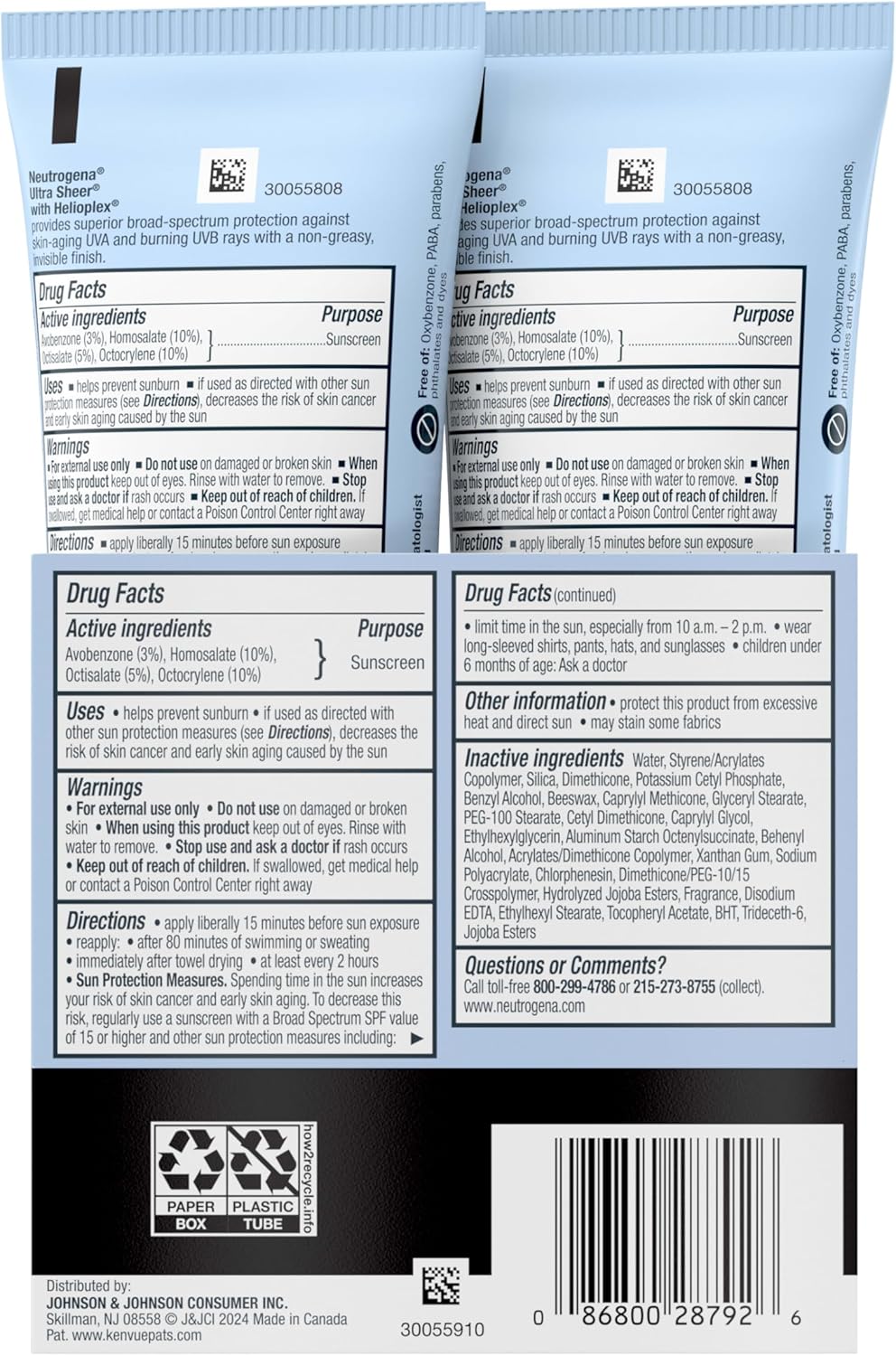 Neutrogena Ultra Sheer Dry-Touch Sunscreen Lotion, Broad Spectrum SPF 55 UVA/UVB Protection, Oxybenzone-Free, Light, Water Resistant, Non-Comedogenic & Non-Greasy, Travel Size, 3 fl. oz