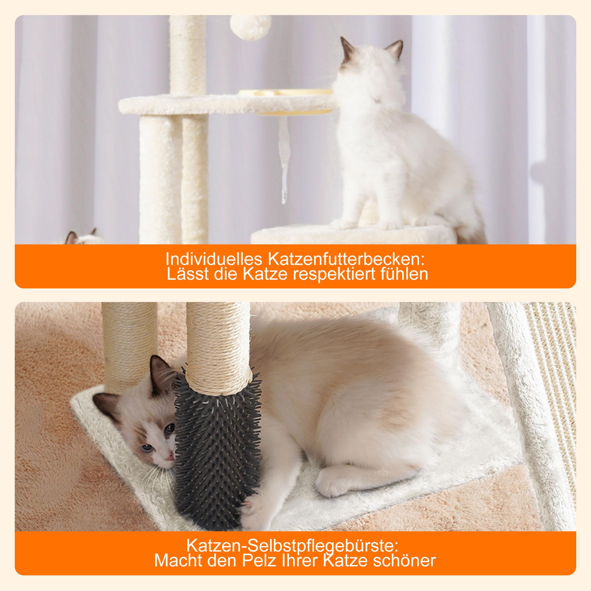 Heybly Kratzbaum mit Katzenbürste, Katzenbaum für Hauskatzen mit Gepolsterter Sitzstange aus Plüsch, Katzenkratzbaum mit Korb, Kratzbrett und Kratzbaum, Hellgrau HCT005SW