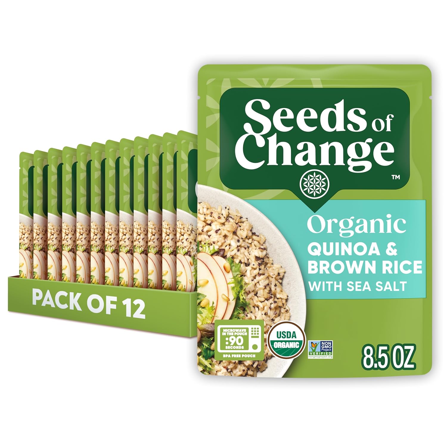 SEEDS OF CHANGE Certified Organic Brown Basmati Rice, Organic Food, 8.5 OZ Pouch (Pack of 12)