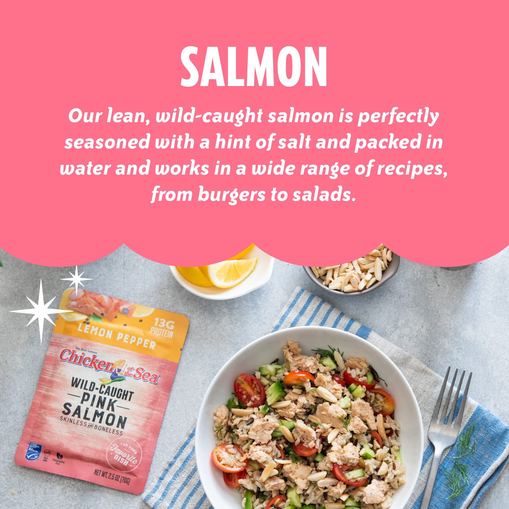 Chicken of the Sea Alaskan Pink Salmon in Spring Water, 2.5 Ounce Packets (Box of 12), Wild Caught, Skinless & Boneless