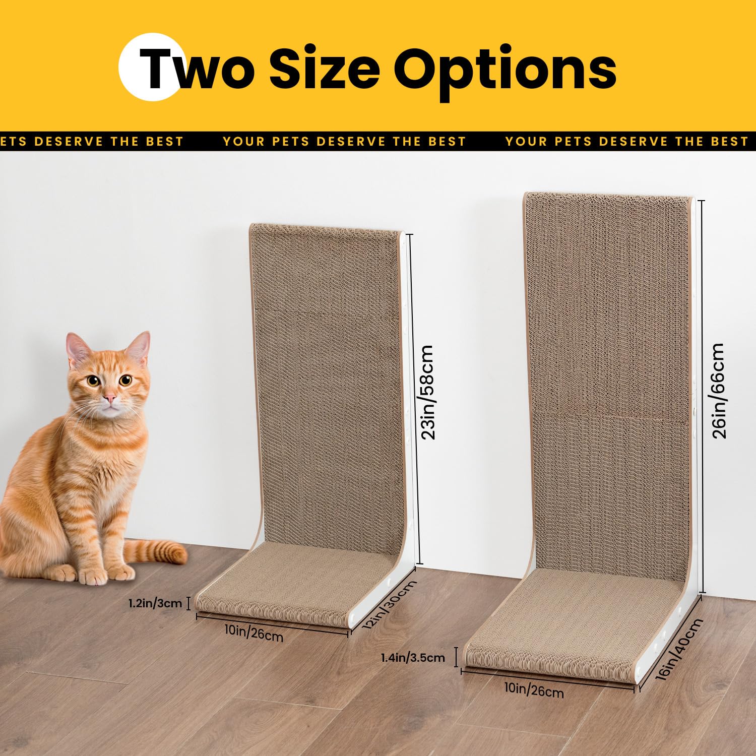 Conlun Kratzbrett für Katzen, 58 cm L-förmige Wandmontage, vertikale Kratzfläche, strapazierfähige Pappe zum Möbelschutz für Wohnungskatzen, Groß,Holzoptik