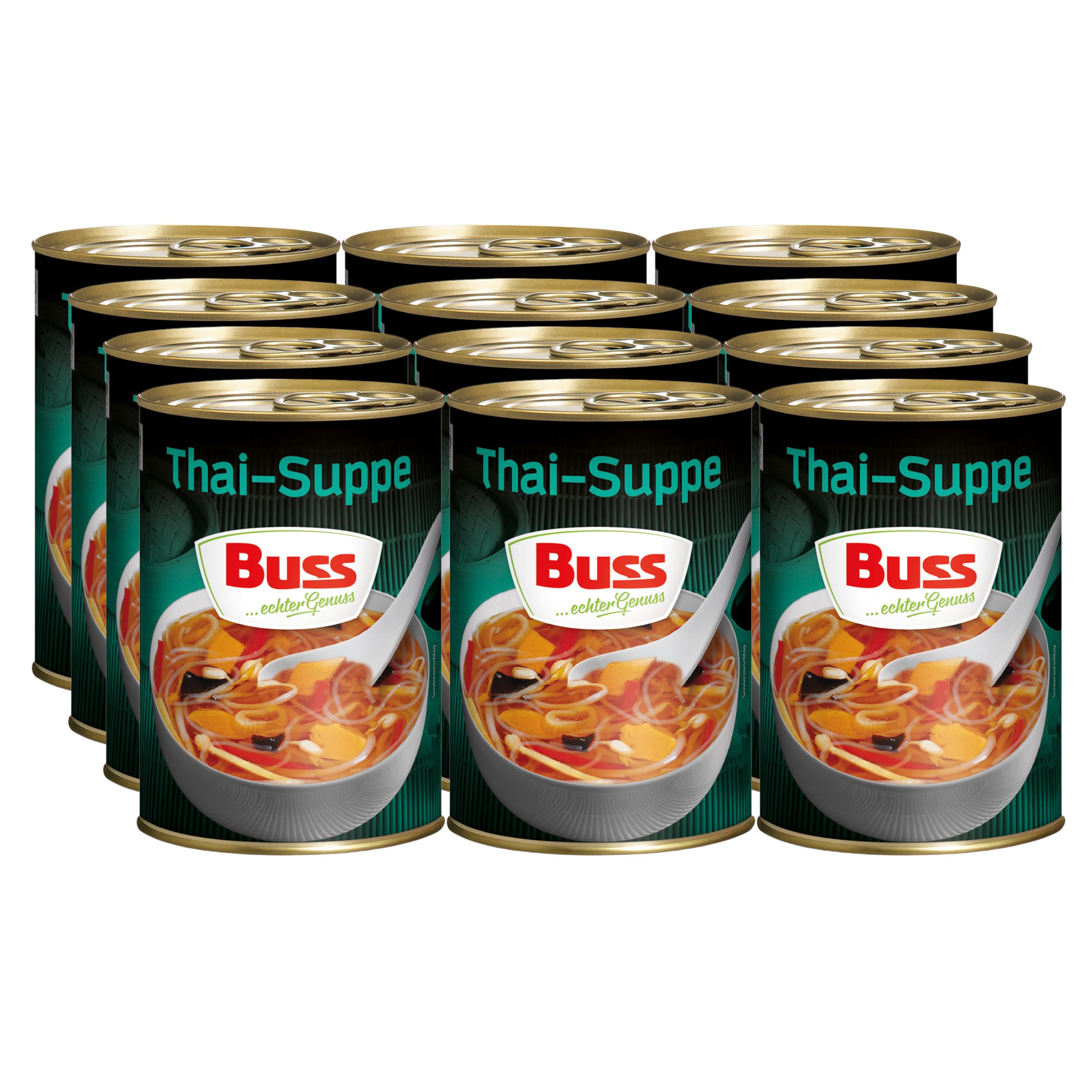Buss Asia Suppen - Bihunsuppe Original nach indonesischer Art - Milde Asia Suppe mit Paprika, Hühnerfleisch und Glasnudeln - Schnelle Fertiggerichte zum Aufwärmen in Mikrowelle & Topf - 12 x 400g