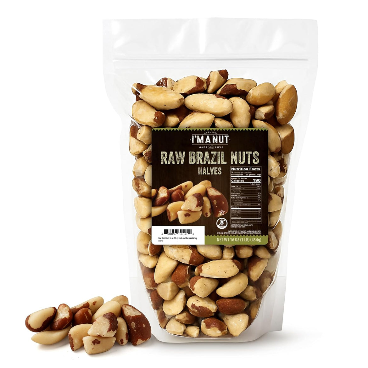 Premium Wild Harvested Raw Brazil Nuts, 1 lb (16oz) – High Selenium, Batch Tested Peanut & Gluten Free, Non-GMO, Kosher, Resealable Bag