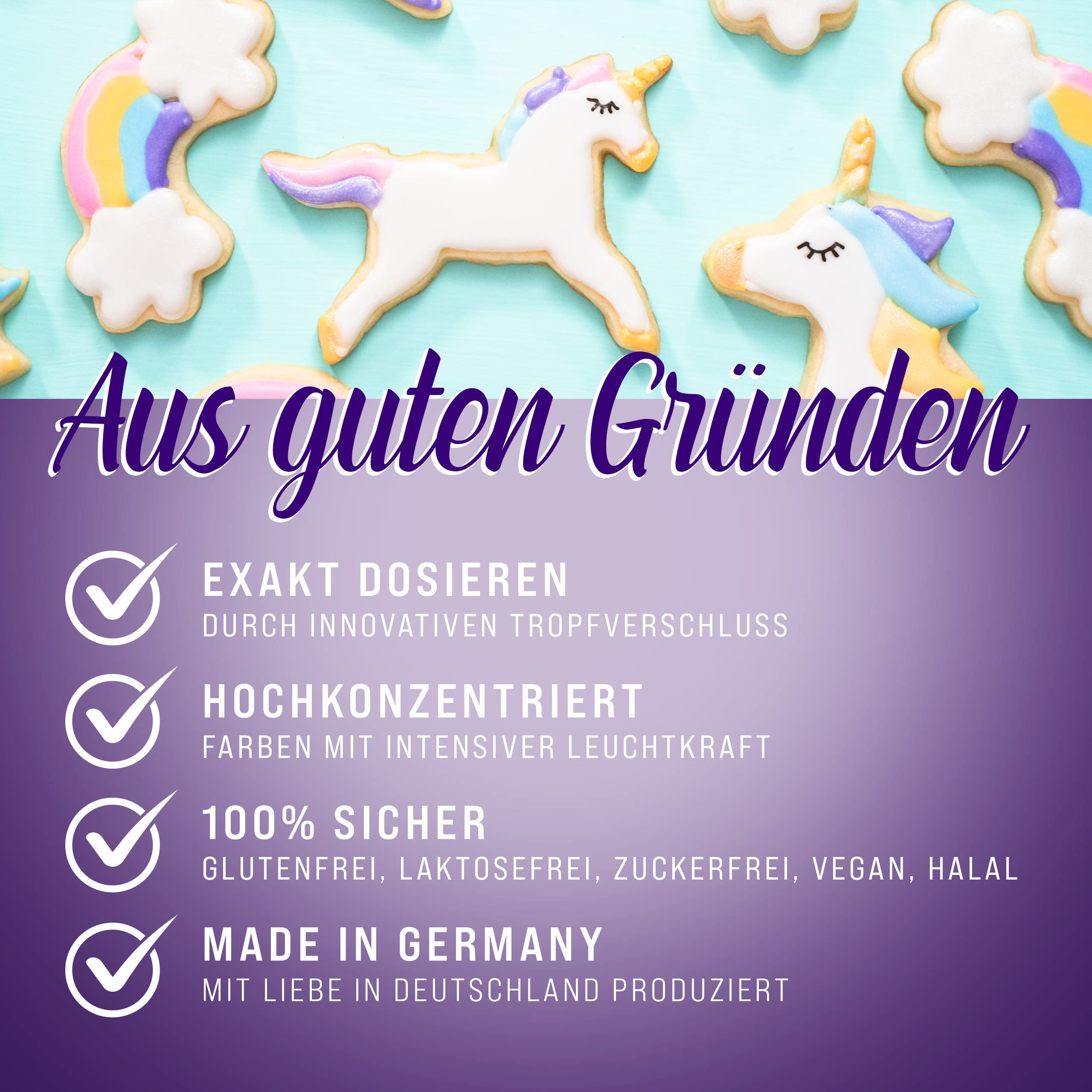 Belissia Lebensmittelfarbe Set – 8x10ml flüssig & hochkonzentriert – Lebensmittelechte Speisefarbe zum Backen, Kochen, Fondant & DIY - vegan, stark färbend, geschmacksneutral