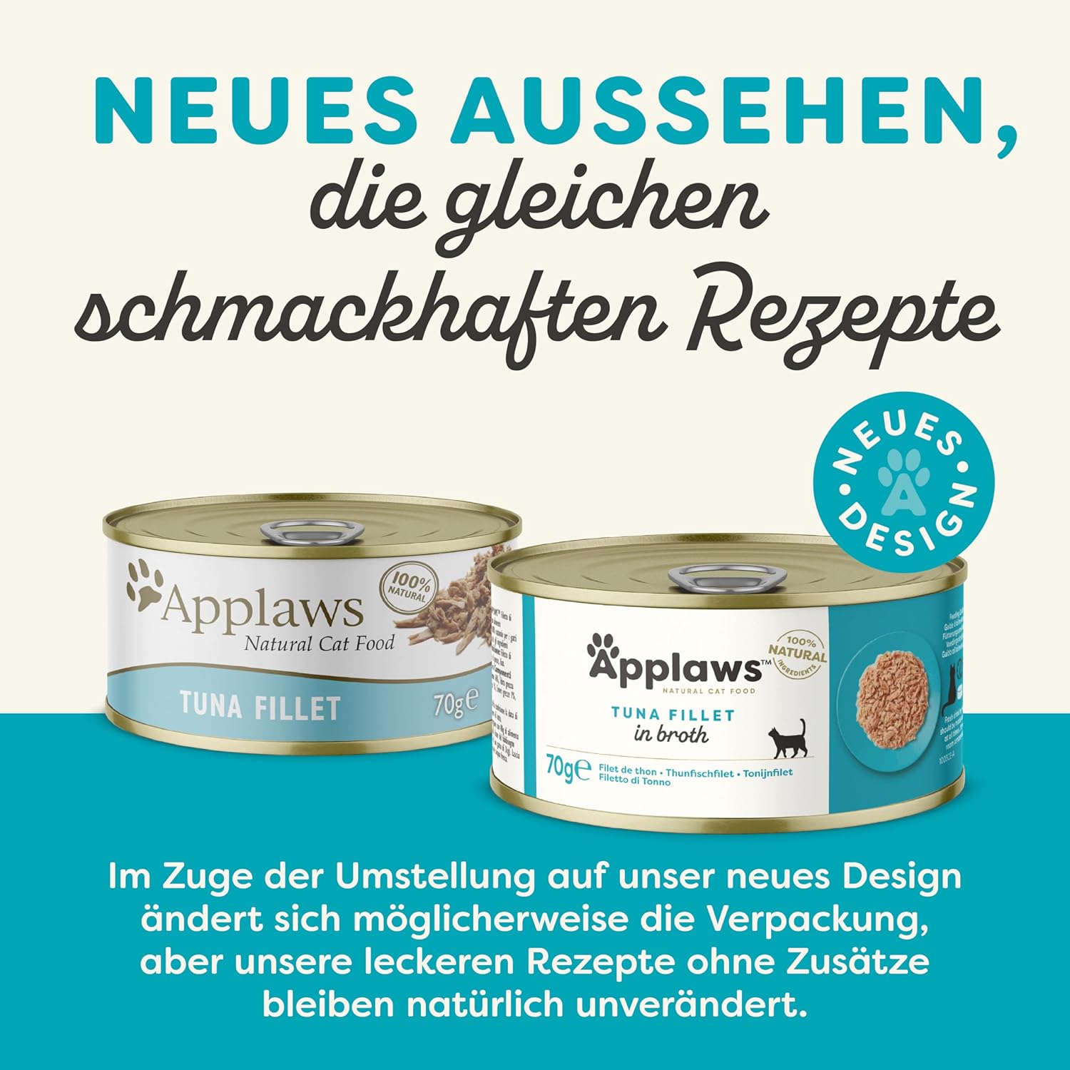 Applaws 100% Natural Thunfischfilet Nassfutter in Brühe für ausgewachsene Katzen - 24 x 70g Dosen