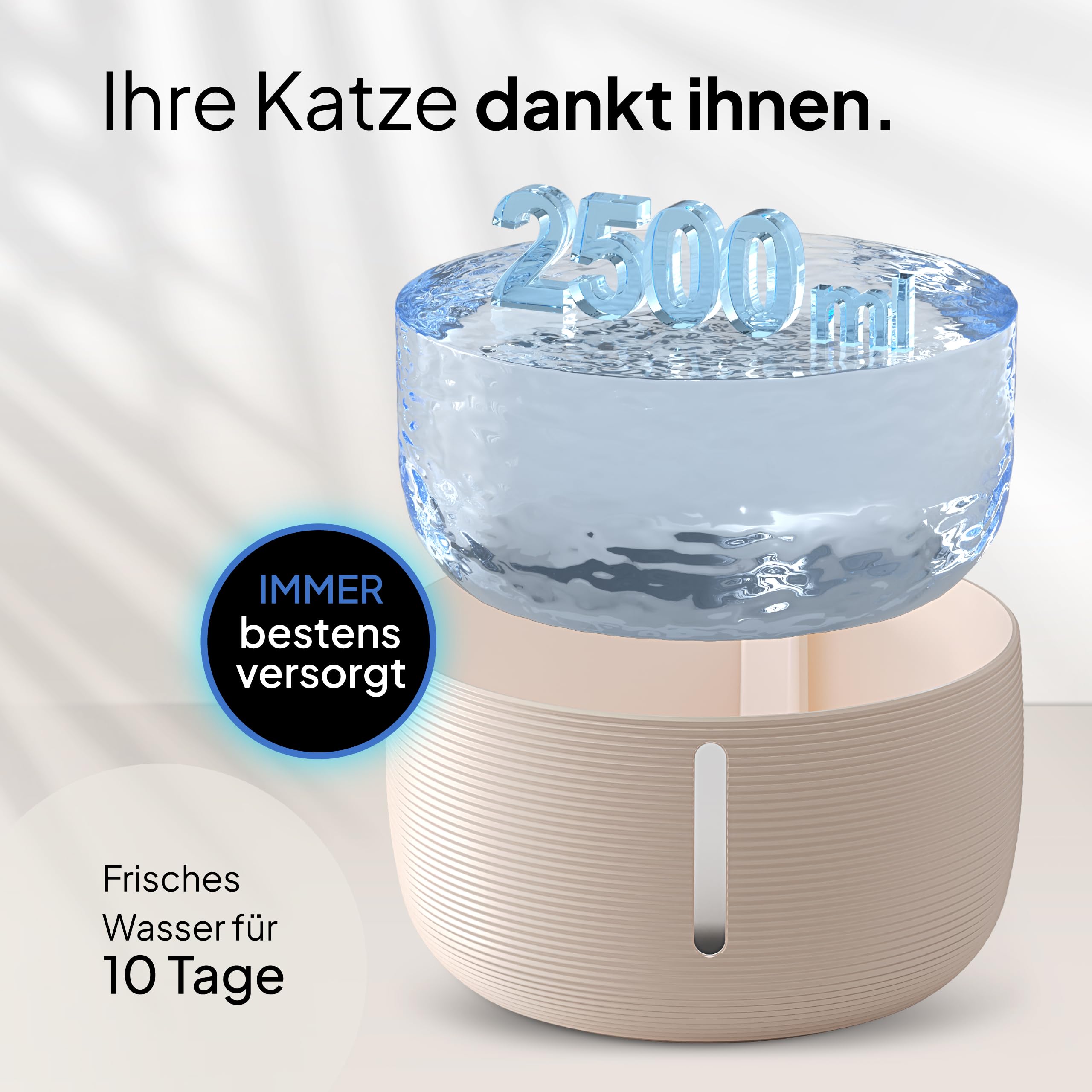 Pretty Paw Trinkbrunnen für Katze – Flüsterleiser 2,5L Katzenbrunnen mit LED & Aktivkohlefilter - BPA-frei & leicht zu reinigen - Hochwertige Lösung zum fairen Preis - KatzenOase Pro