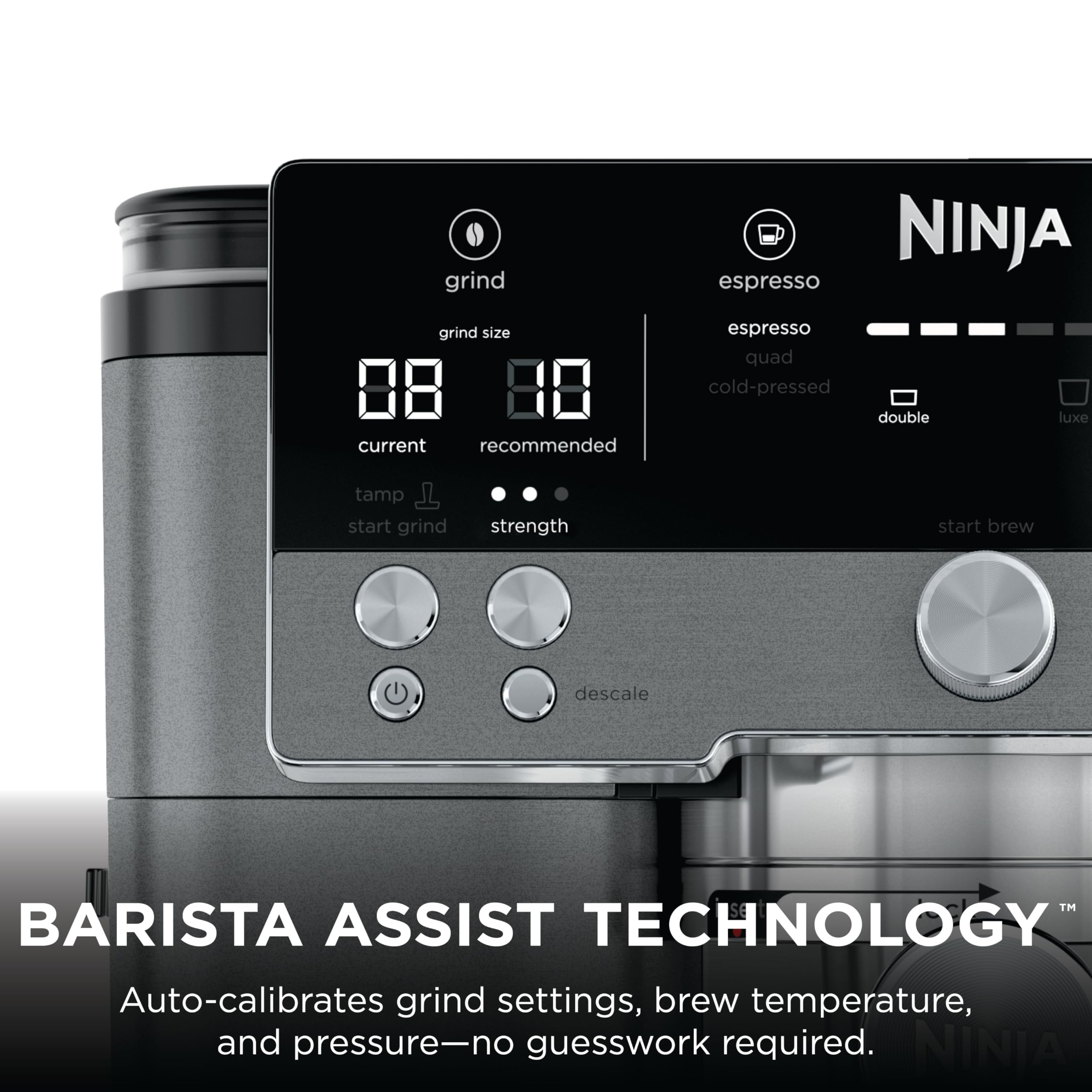 Ninja Luxe Café Premier 3-in-1 Espresso Machine, Drip Coffee, & Rapid Cold Brew | Built-in Coffee Grinder, Hands-Free Milk Frother, Assisted Tamper for Cappuccinos & Lattes | Stainless Steel | ES601