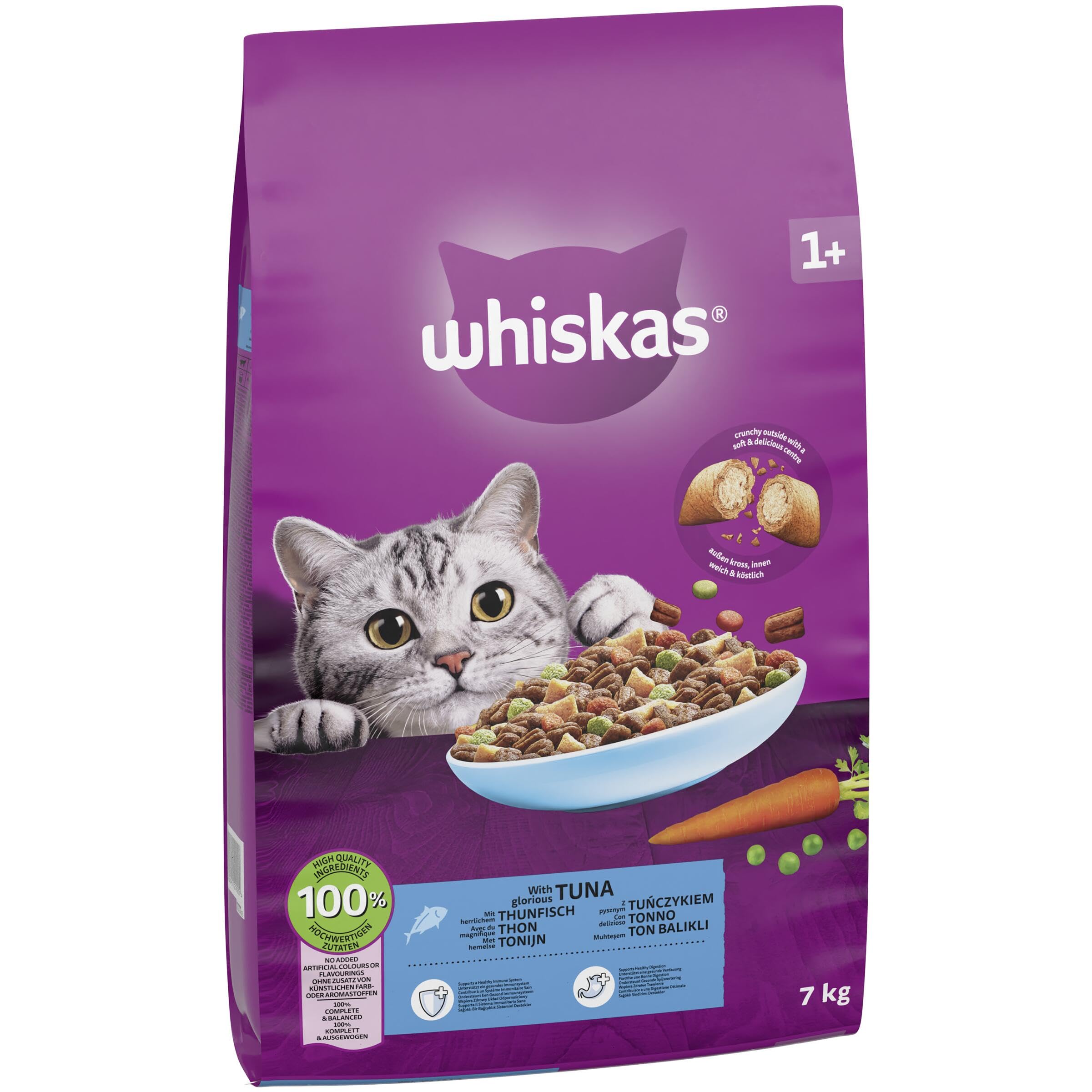 WHISKAS Trockenfutter für ausgewachsene Katzen 7kg mit Huhn