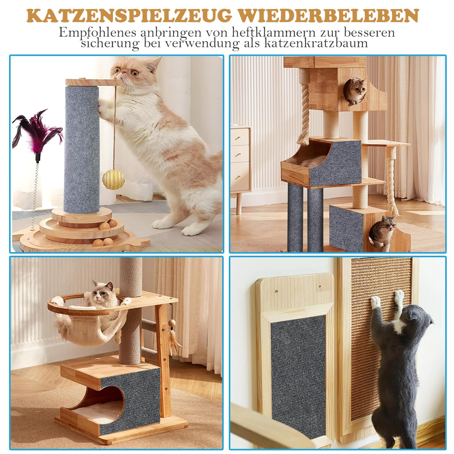 200cmx40cm Selbstklebend Kratzmatte, DIY Kratzbrett, Kratzschutz Sofa, Katzenkratzmatte, AntiKratz Tape für Katzenständer, Holzgriff, Katzenturm