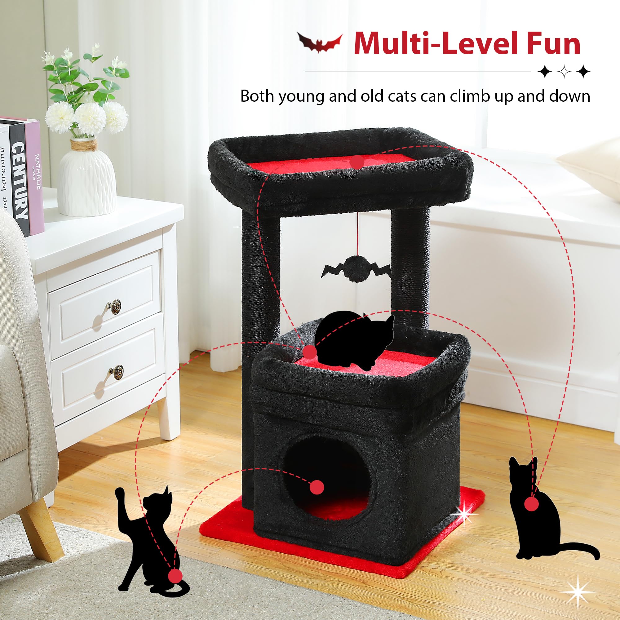 PAWZ Road Kleiner Katzenbaum, mehrstöckiger Katzenturm mit Sisal-überzogenem Kratzbaum, gemütlicher Katzenwohnung und großer Katzensitzstange für Hauskatzen, Beige