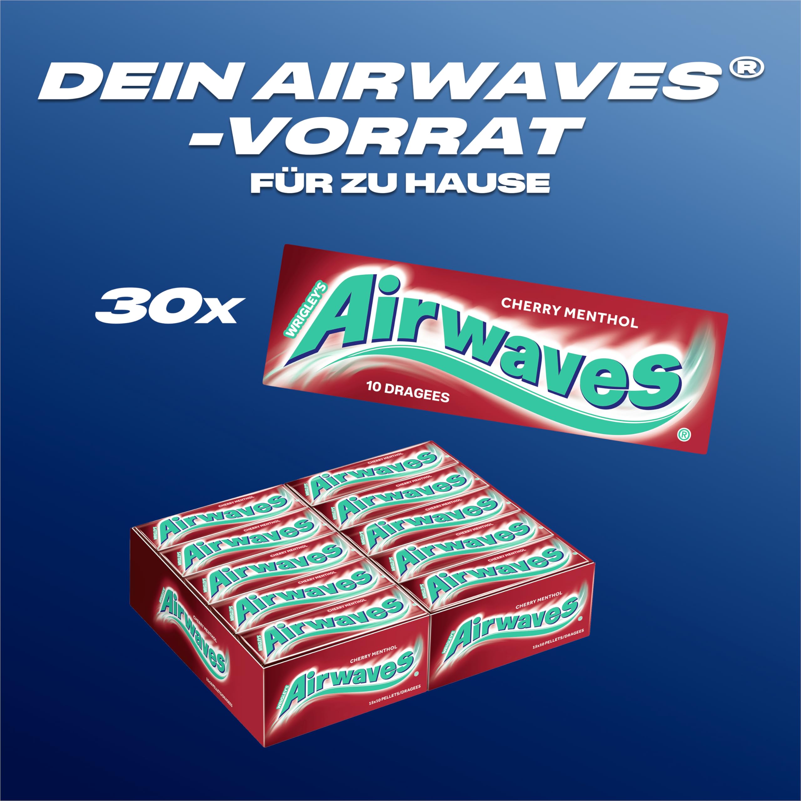 Airwaves Kaugummi Zuckerfrei, Strong, 30 x 10 Dragees, Großpackung Chewing Gum, Mit Natürlichem Menthol, Kaugummi ohne Zucker mit Minz Frische (300 Dragees)