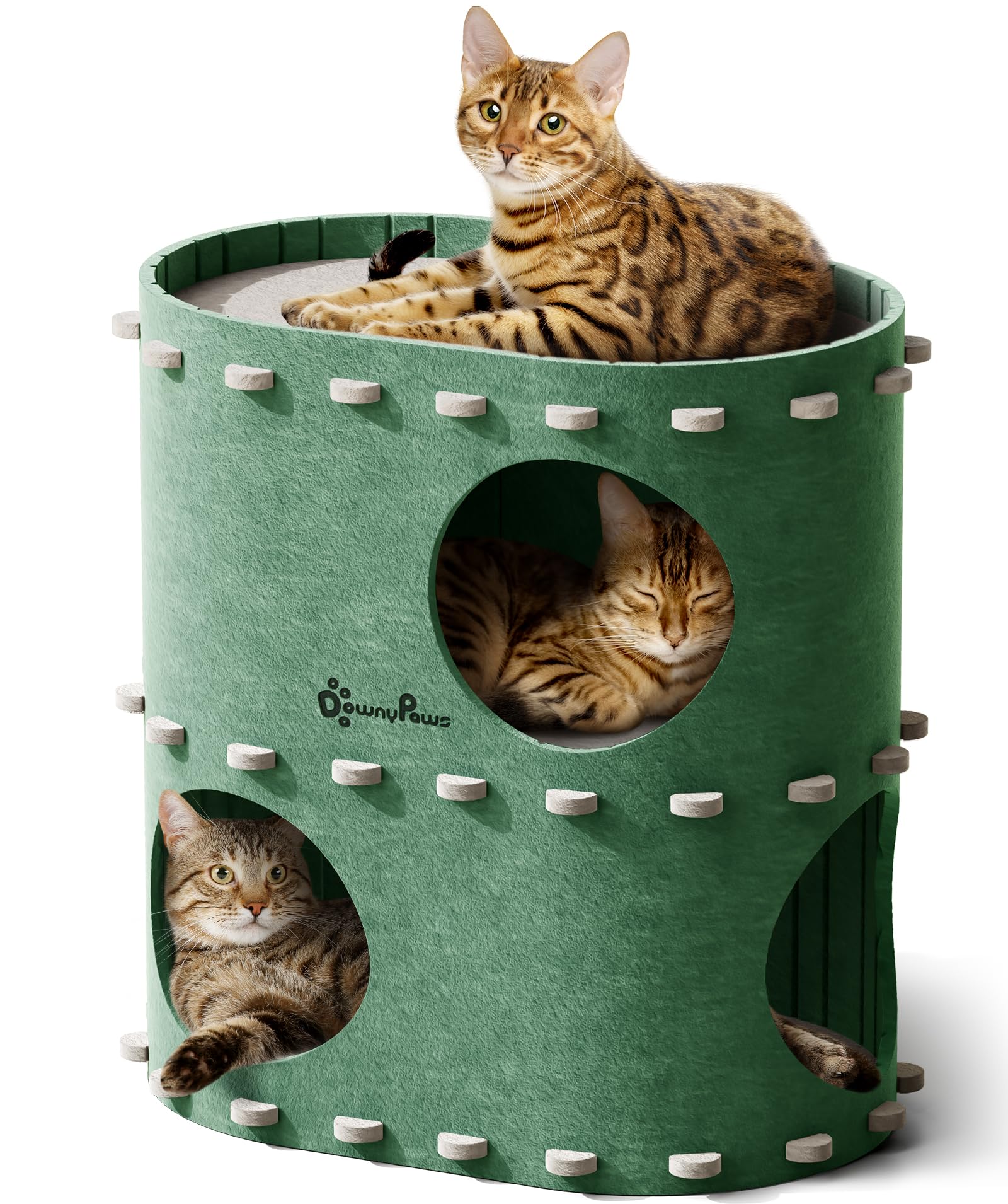 Katzenhöhle Filz, Katzenhaus aus Filz, Katzenbett, Katzenhöhle für Katzen, 58 x 33 x 30cm, Peek-a-Boo zum Spielen, Winterfest, Schutz der Katzennägel, Beige