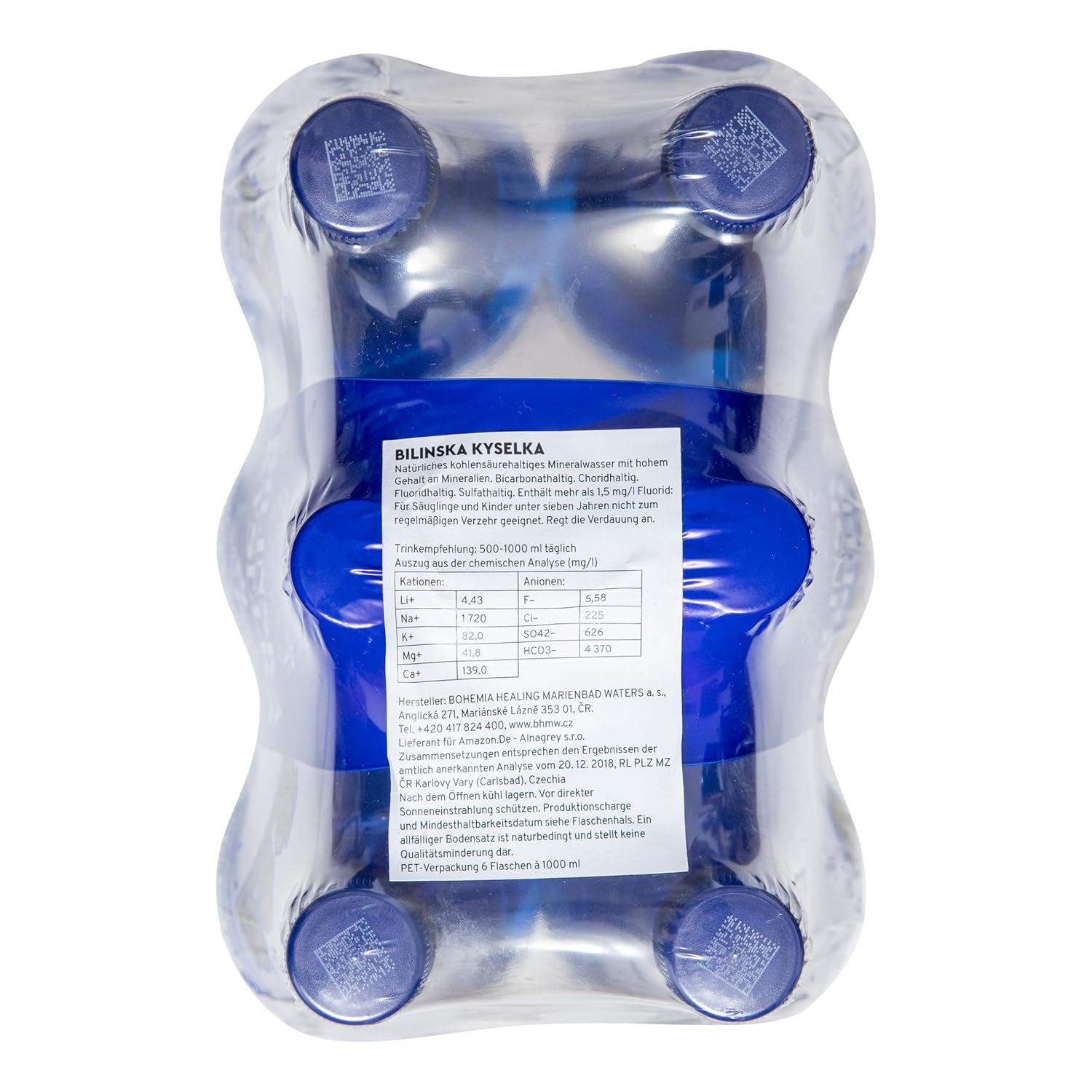 Bilinska Kyselka Mineralwasser aus der Tschechischen Republik - Natürliches medizinisches Tafel Medium Wasser - Natriumbikarbonatwasser mit mittlerer Mineralisierung - 6er Packung, je 1 l