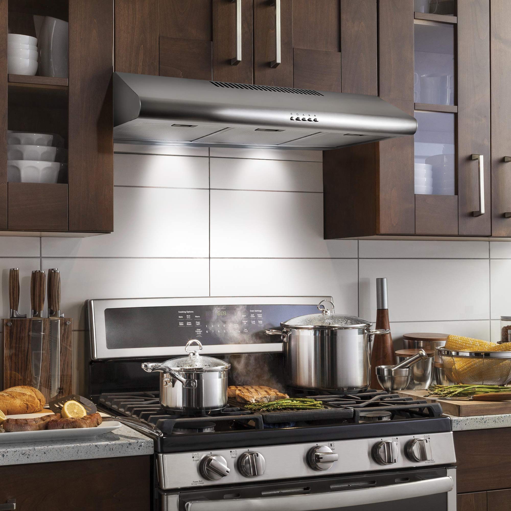 COSMO COS-5MU30 30 in. Delta Collection Ducted Under Cabinet Range Hood, Button Controls, Reusable Filters, LED Lights, Stainless Steel