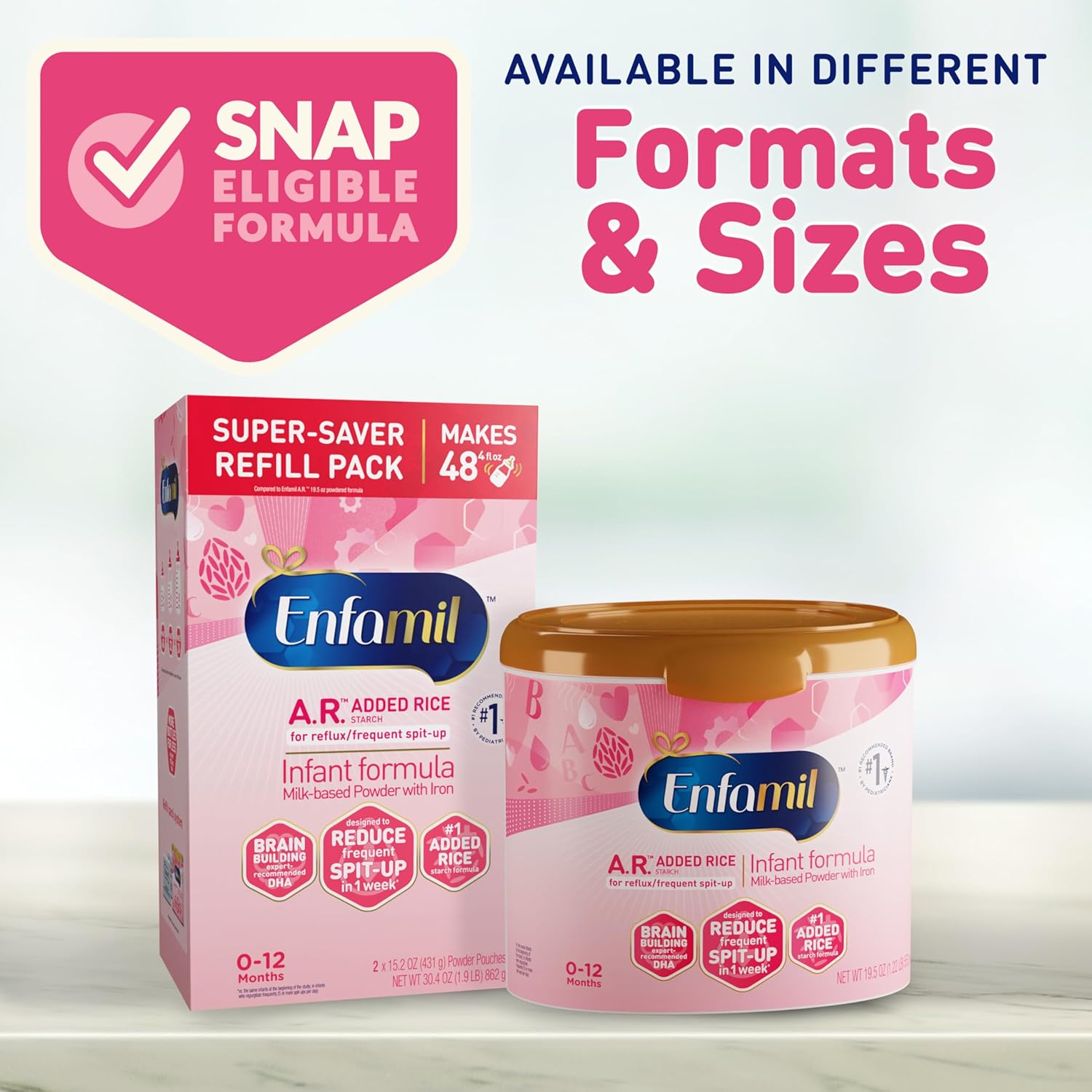 Enfamil A.R. Infant Formula, Clinically Proven to Reduce Reflux & Spit-Up in 1 Week, with Iron, DHA for Brain Development, Probiotics to Support Digestive & Immune Health, Powder Tub, 19.5 Oz