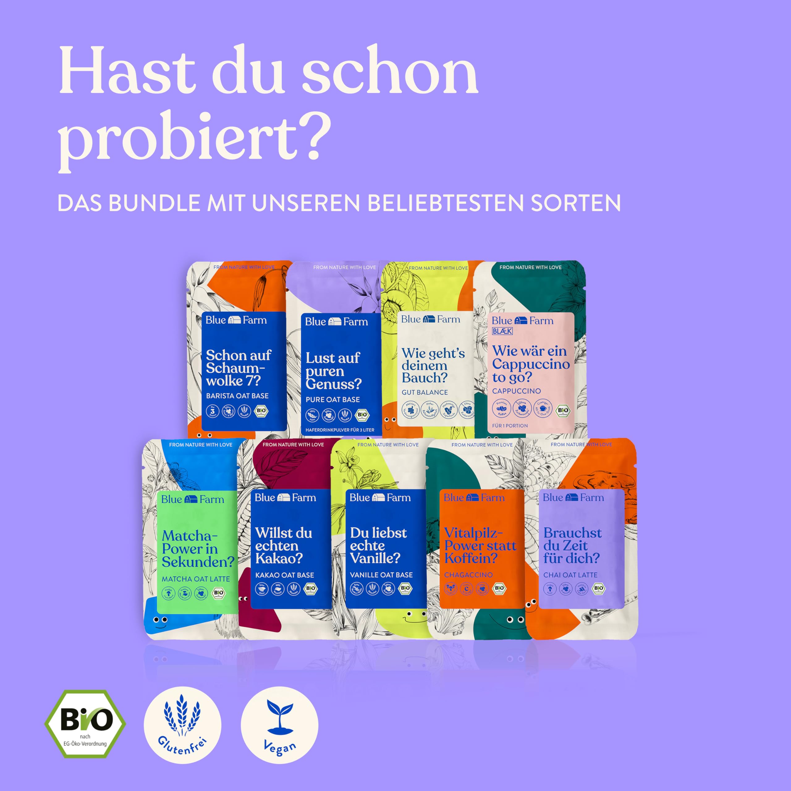 Blue Farm Pure Oat Base (ehem. BIO) für bis zu 20 Liter Haferdrink zum Selbermischen – 100% beste Bio-Qualität – 100% vegan, laktosefrei & glutenfrei – 90% weniger Verpackungsmüll – Vorteilspack