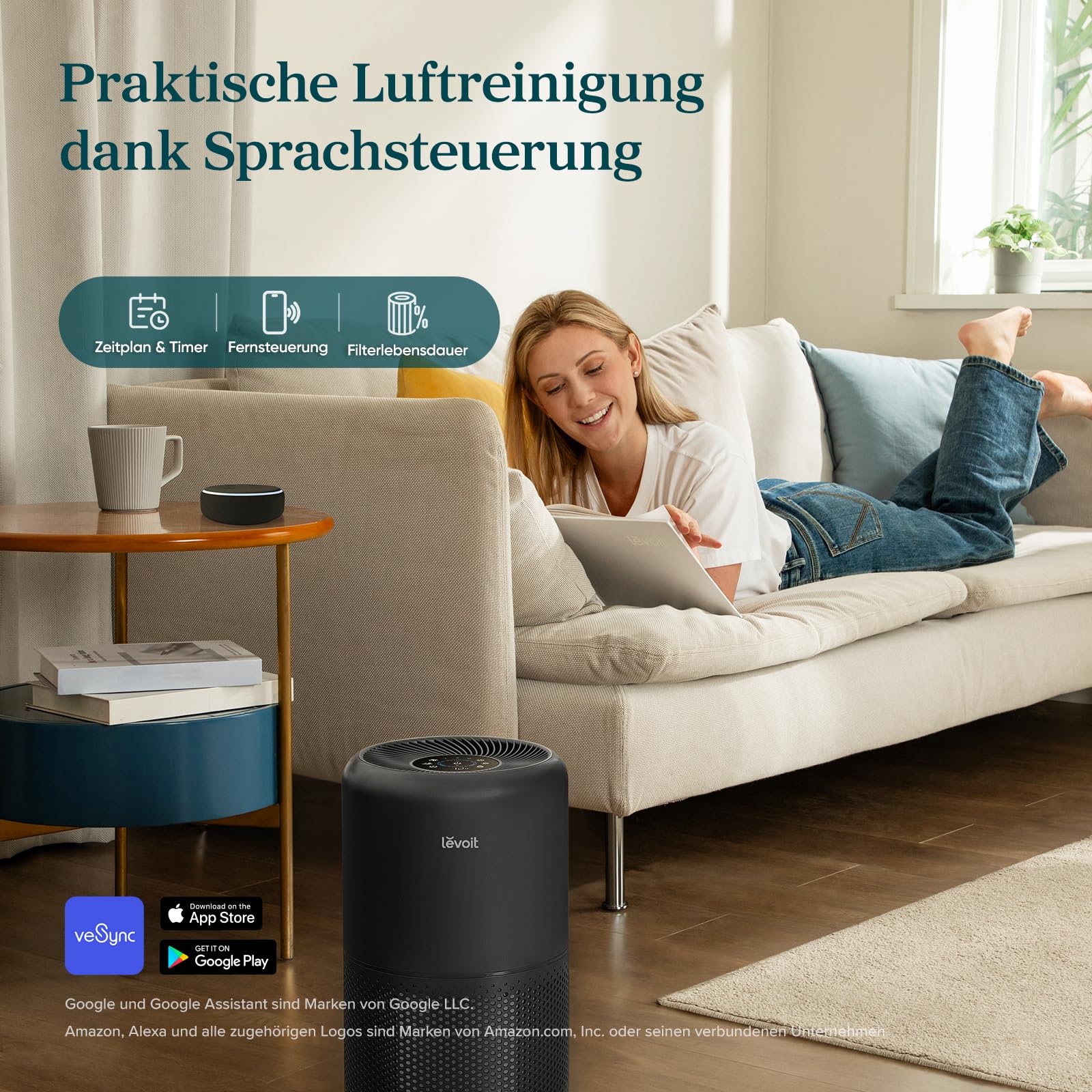 Levoit Luftreiniger mit HEPA Luftfilter gegen 99,97 Prozent Schimmel Staub Pollen Tierhaare, Luftqualitäts-Feedback und Auto-Modus, CADR 240m³/h für Raucherzimmer, bis zu 50m², Weiß