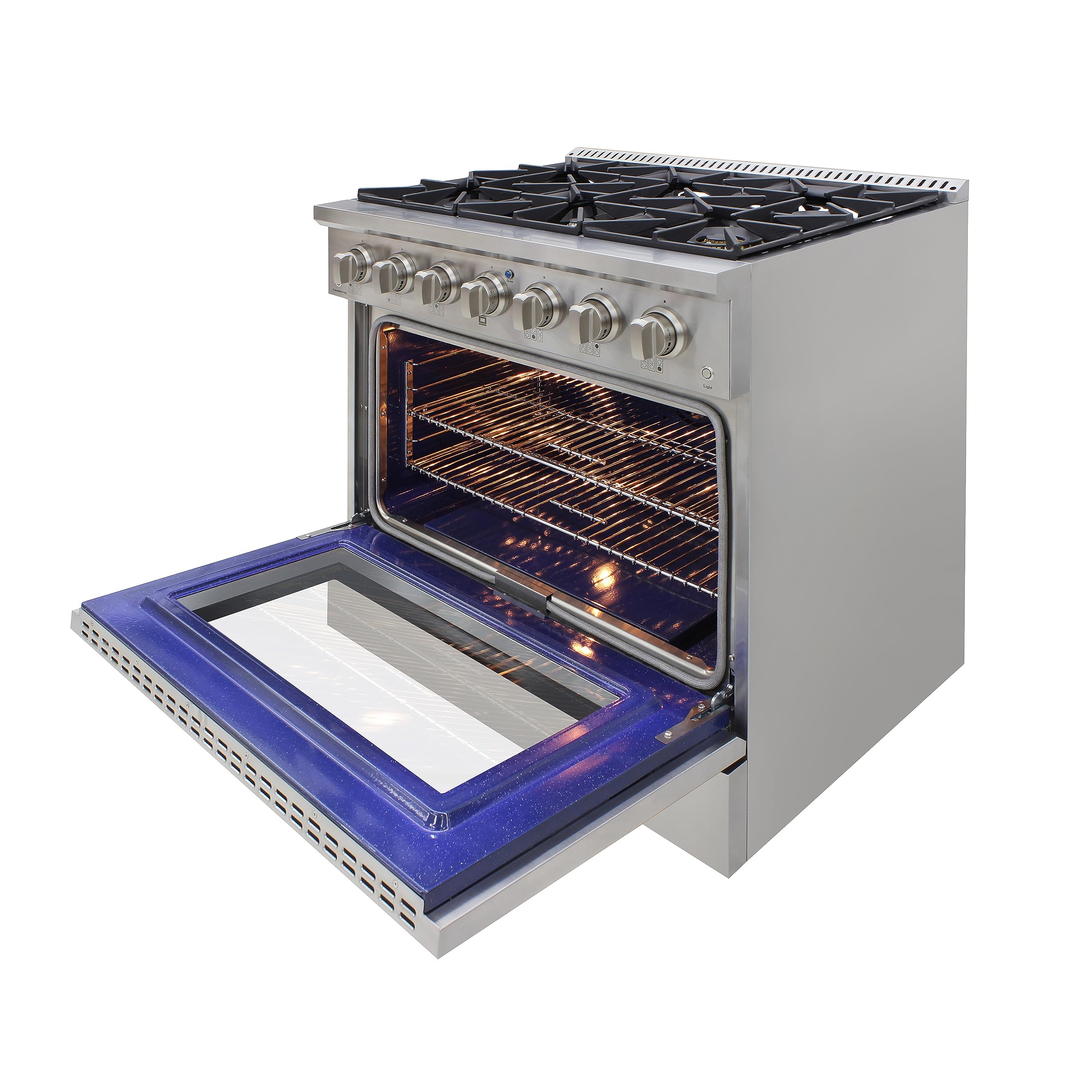 DUURA Elite Gas Range Cooktop, 48-Inch with Double Porcelain Convection Oven and Broil Function, 8 Sealed Burners Continuous Grates with Stainless Steel Construction, 6.7-Cu.Ft, Metallic