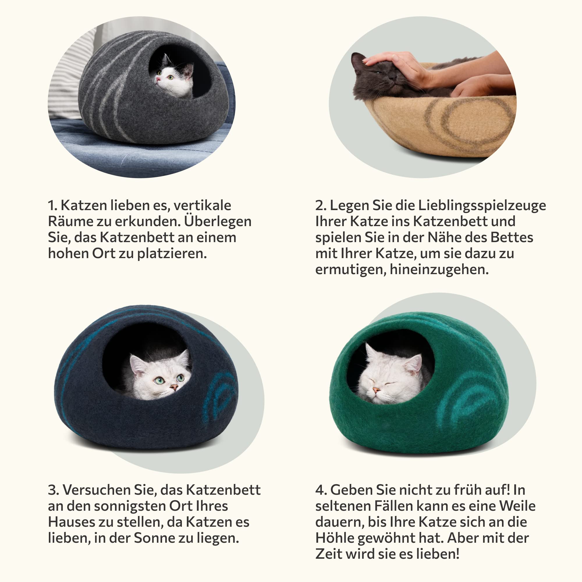 MEOWFIA Katzenbett aus Merinowolle – Handgefilztes, Umweltfreundliches Katzenbett für Katzen & Kätzchen – Weiches Schlafbett, Warm im Winter & Kühl im Sommer, Stilvolles Design