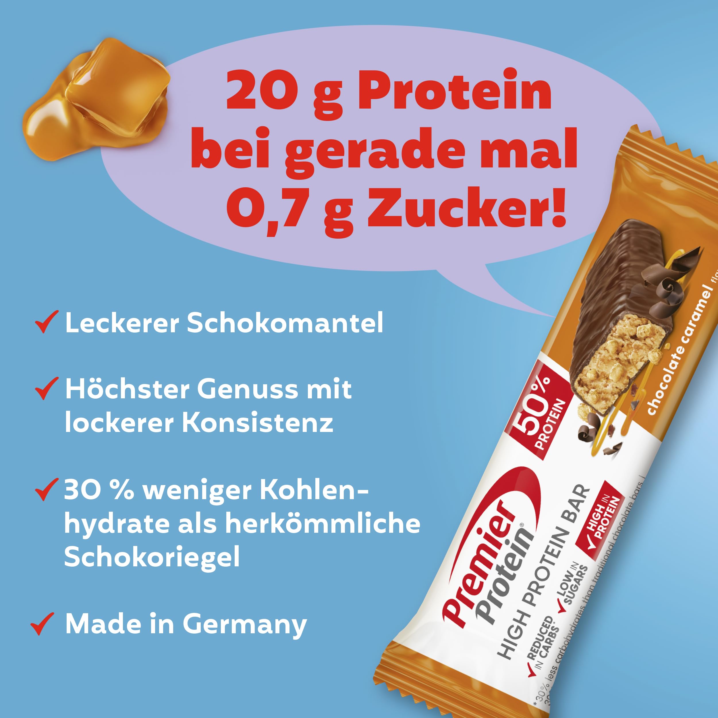 Premier Protein - High Protein Bar 50% - Double Chocolate Cookie - 16x40g - Zuckerarm - Kohlenhydratarm - palmölfrei