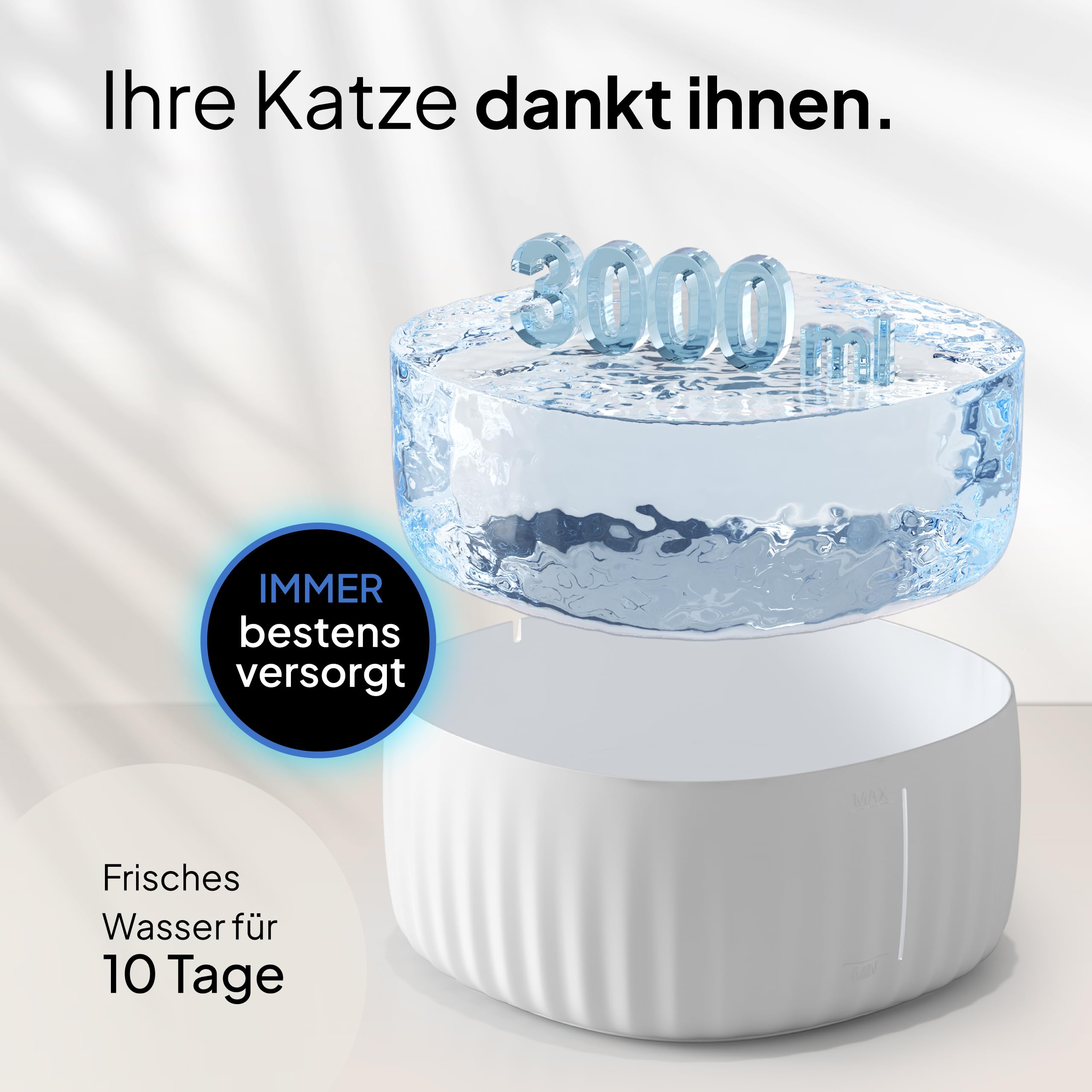 PrettyPaw Katzenbrunnen - Super leiser, BPA-freier 3L Trinkbrunnen für Katze mit LED und Aktivkohlefilter - Leicht zu reinigender Katzen Trinkbrunnen - Aqua Flow (Schwarz)
