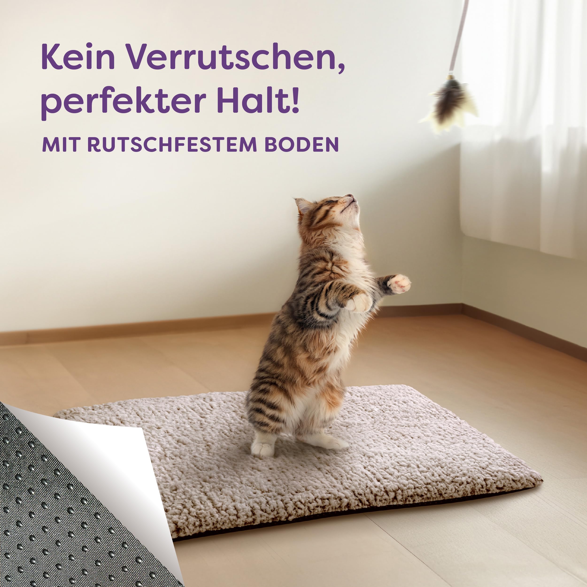 Knupis Selbstheizende Decke für Katzen Grau 60x45cm – Weich & kuschelige Katzendecke – Waschbarer Bezug – Mit Rutschfester Unterseite – Heizdecke für Katzen – Wärmekissen Katze – Grau