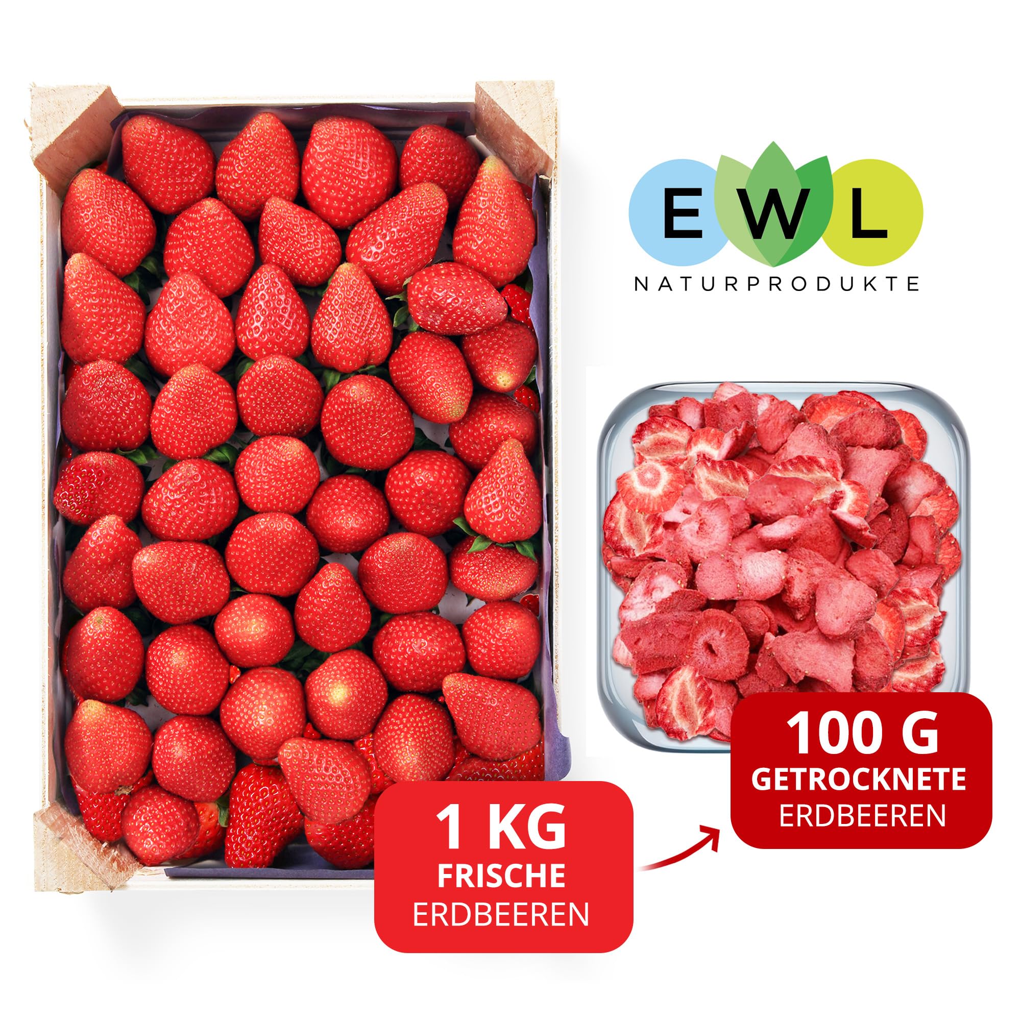 EWL Naturprodukte ERDBEEREN GEFRIERGETROCKNET 300g-leckere, schonend gefriergetrocknete Erdbeeren in Scheiben, frei von Zusatzstoffen -Deutsche Abfüllung- getrocknete Erdbeeren getrocknete Früchte