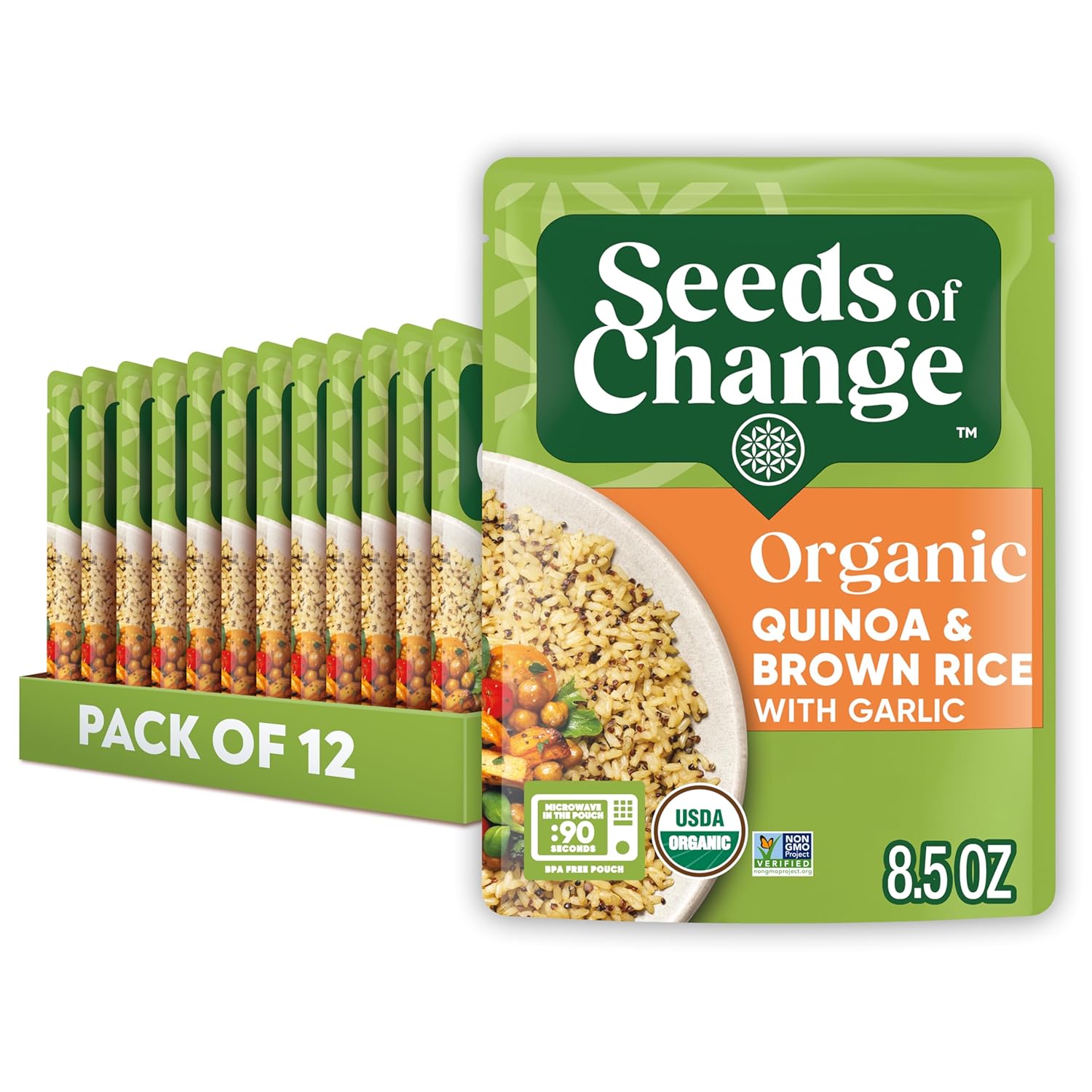 SEEDS OF CHANGE Certified Organic Brown Basmati Rice, Organic Food, 8.5 OZ Pouch (Pack of 12)