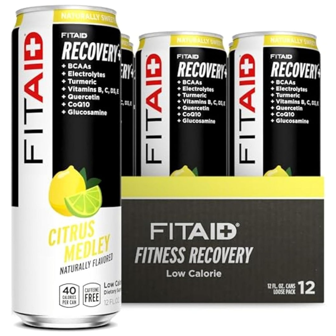 FITAID Recovery Blend, BCAAs, 100% Clean, Paleo, B-Complex, Citrus Medley, No Sucralose, 12-oz. cans (Pack of 12)