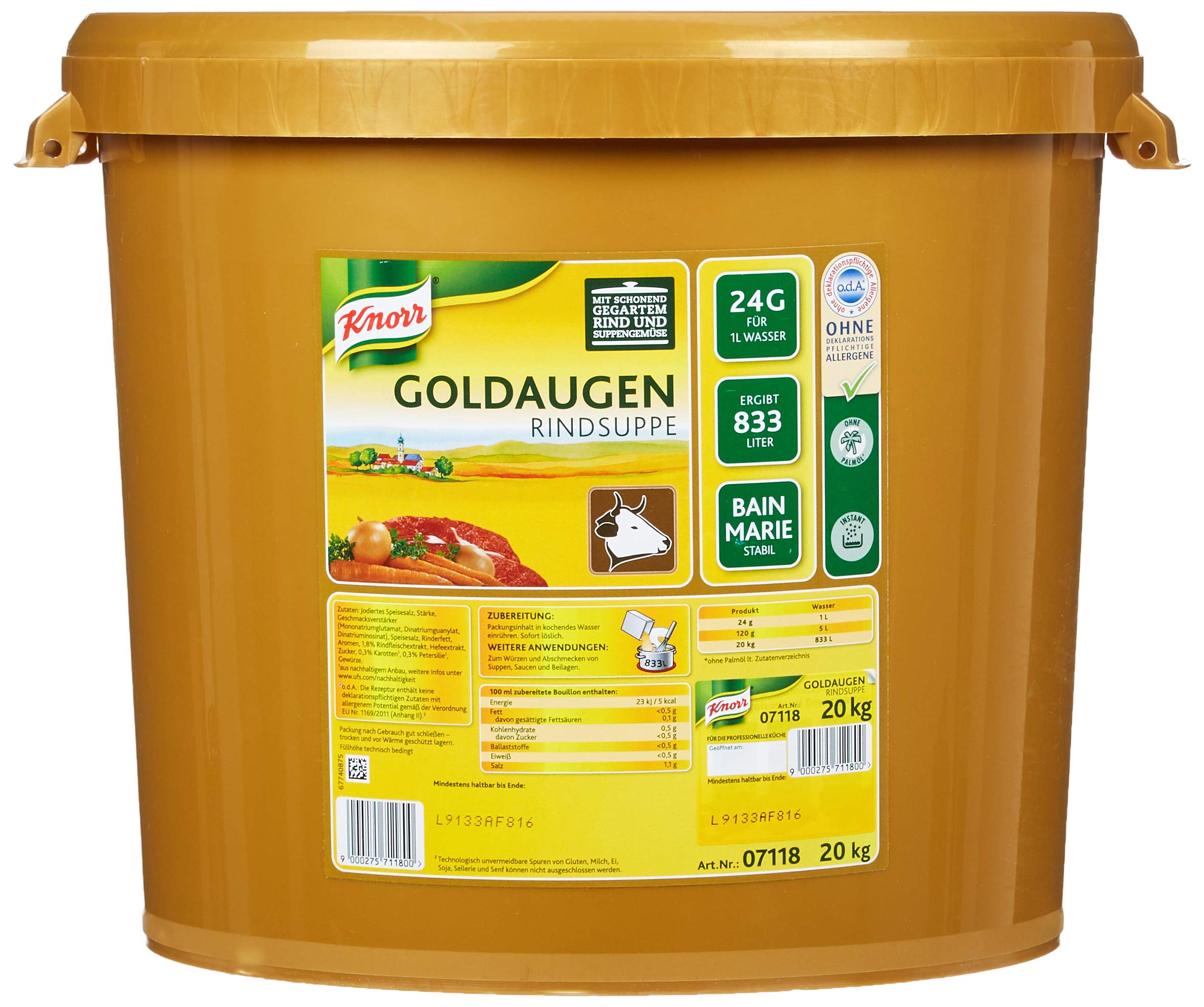 Knorr Goldaugen Rindsuppe (vielseitig anwendbare Rinderbrühe, authentischer Geschmack und idealer Suppenspiegel) 1er Pack (1 x 1 kg)