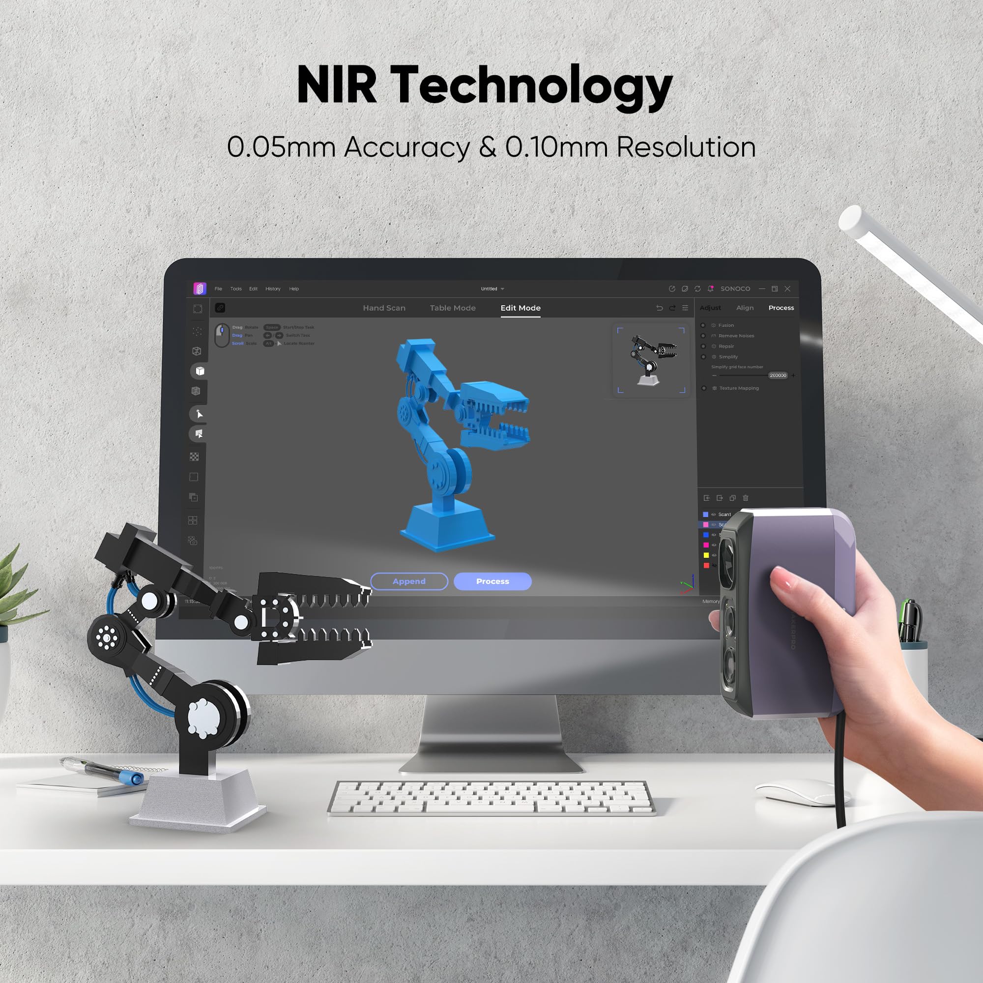 3DMakerpro 3D Scanner for 3D Printing, Handheld 3D Printer Scanner 0.05mm Precision, 10FPS Scanning Speed for Medium Object, Support for Android/iOS/Win/MacOS, Moose Lite Premium Kit