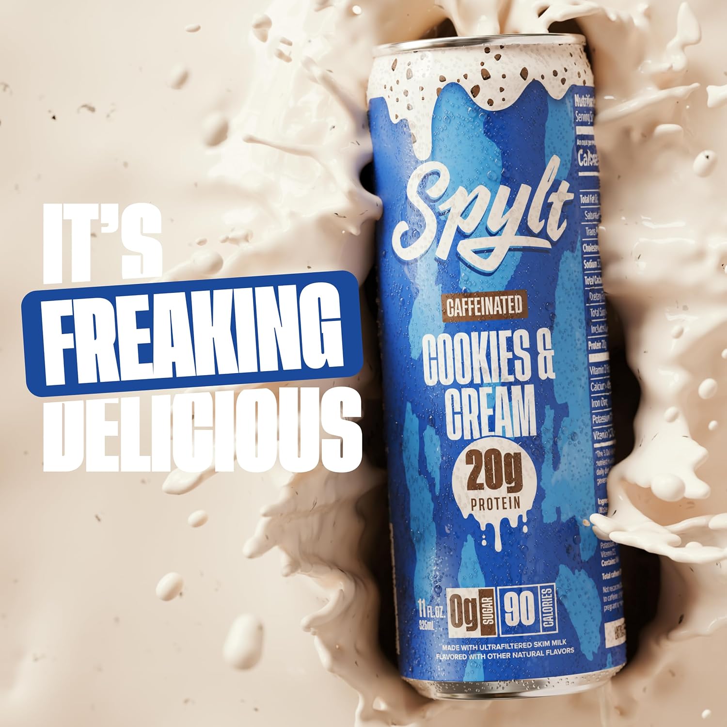 Spylt High Protein Vanilla Milkshake with 60mg Caffeine & 20g Protein - 90 Calories, Ready to Drink, Sugar Free, Lactose Free Milk, Perfect for Workout Recovery & Afternoon Pick Me Up - 12 Count