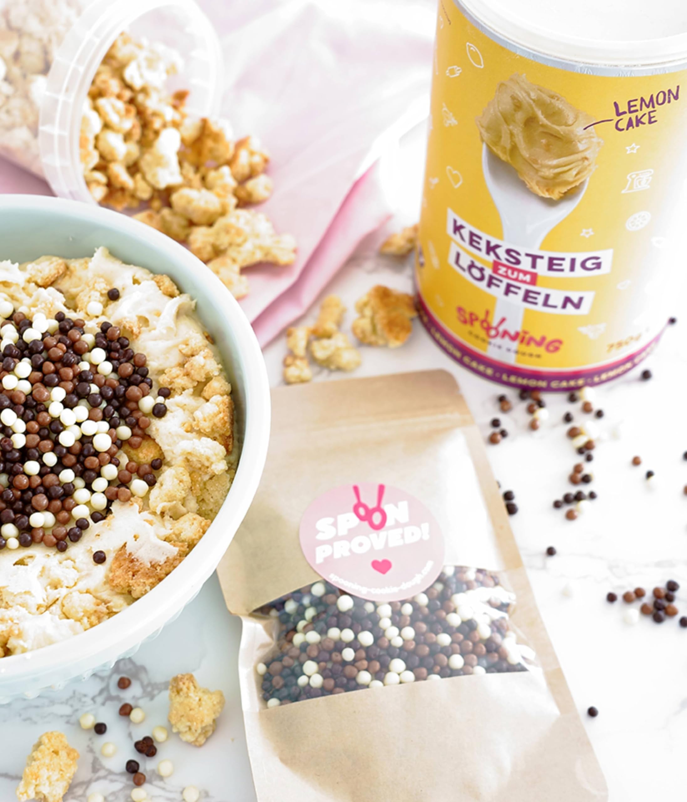 Spooning Cookie Dough Bundle, Keksteig zum Löffeln in 4 verschiedenen Sorten, Classic, Chocolate Chips, Black Cookie Crunch, Lemon Cake, 4x 215g