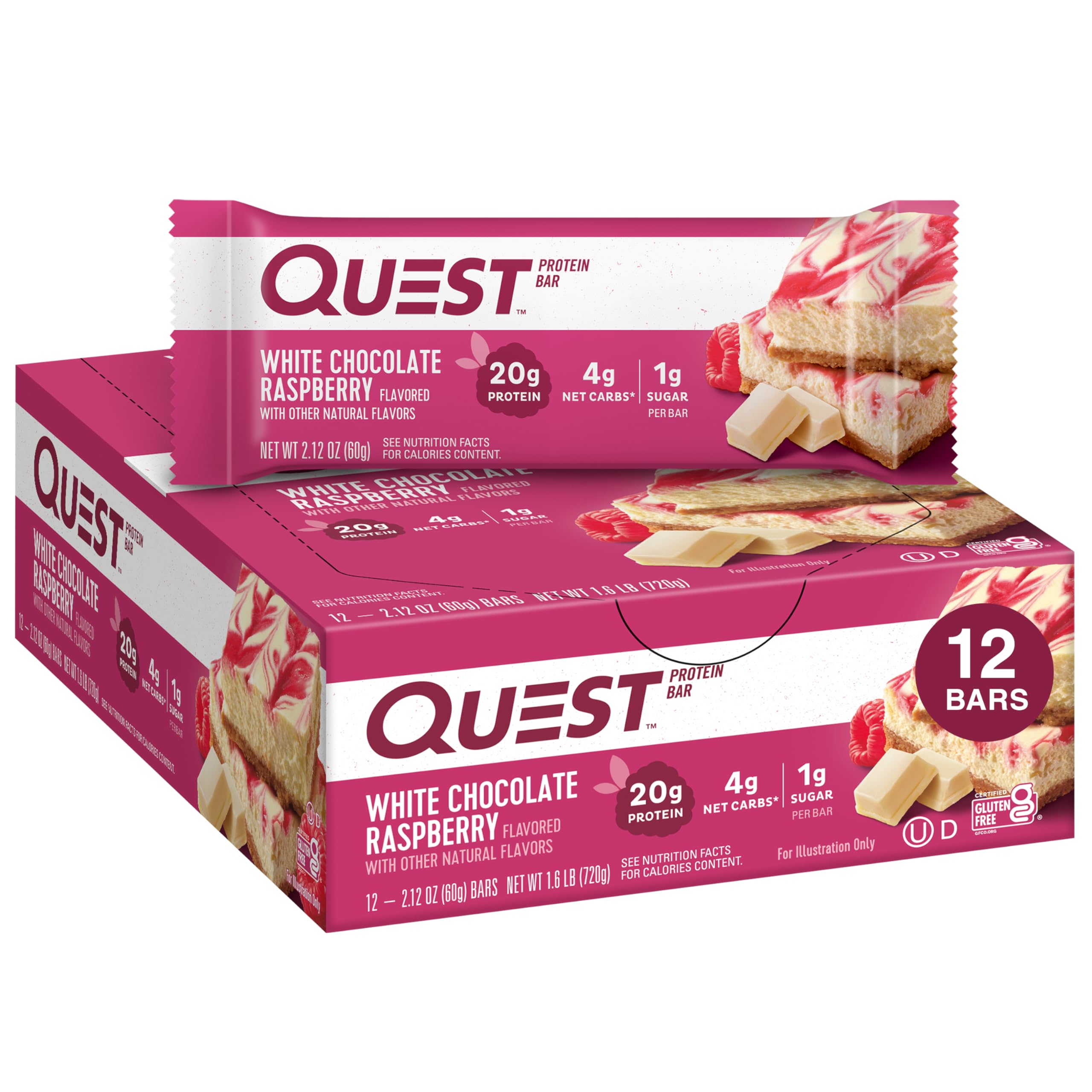 Quest Nutrition Chocolate Chip Dough Cookie Protein Bars, 21g Protein, 1g Sugar, 4g Net Carbs, High Fiber, Gluten Free, Keto-Friendly, 12 Count