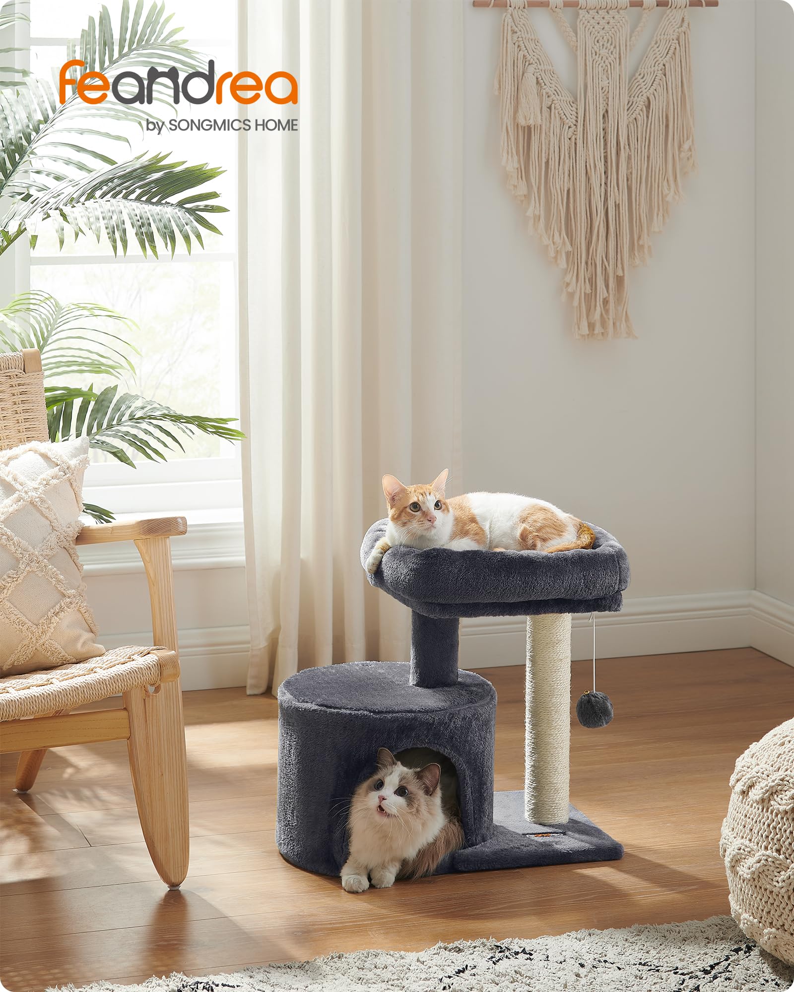 Feandrea Kratzbaum klein, Katzenbaum mit Sisalstamm, Katzenkratzbaum mit gepolsterter Plattforme, für Kätzchen, hellgrau PCT50W