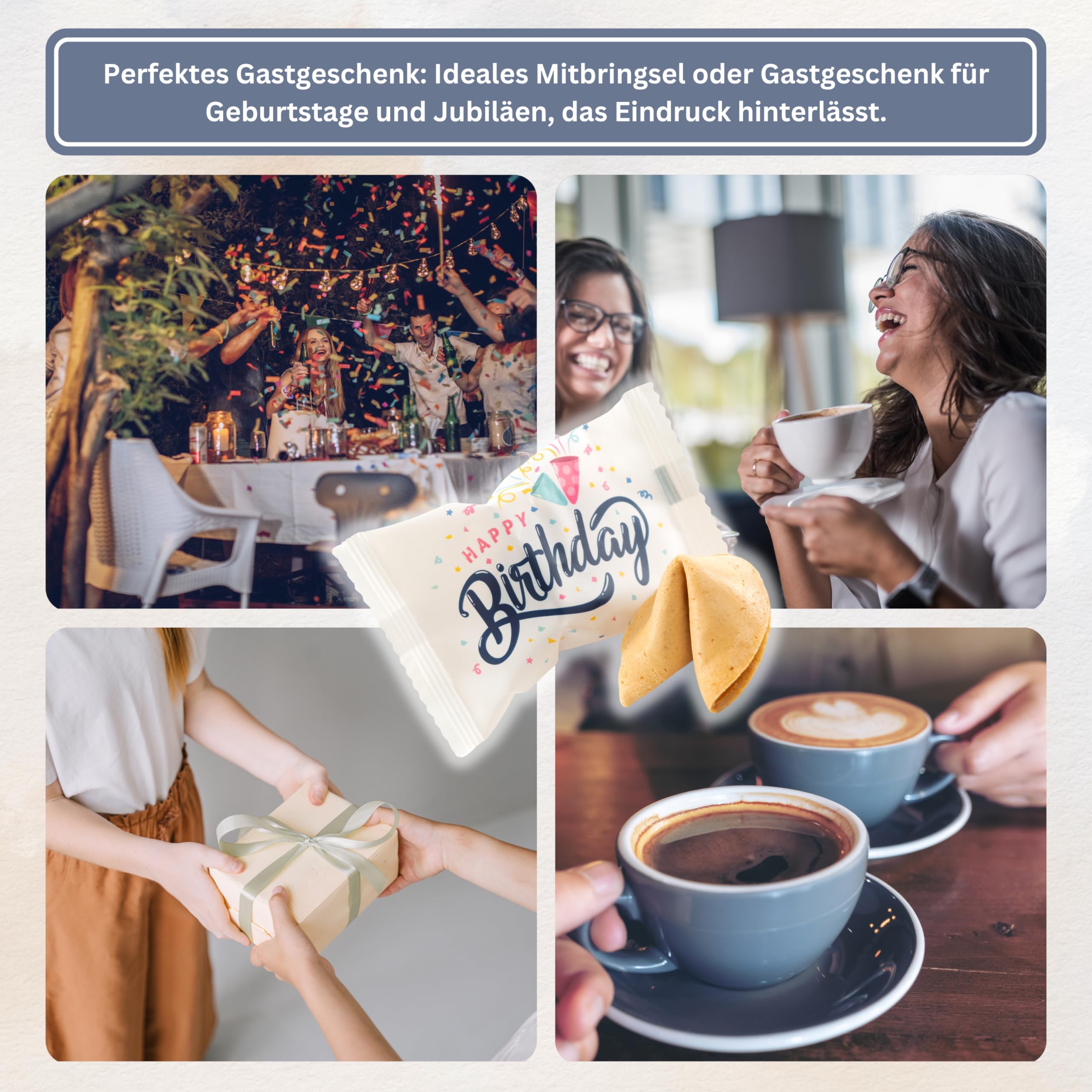 Lucky Treats Glückskekse - 25 Stück - Schön, dass du da bist - Gastgeschenke Hochzeit Deko - Sprüche auf Deutsch & Englisch - regional hergestellt