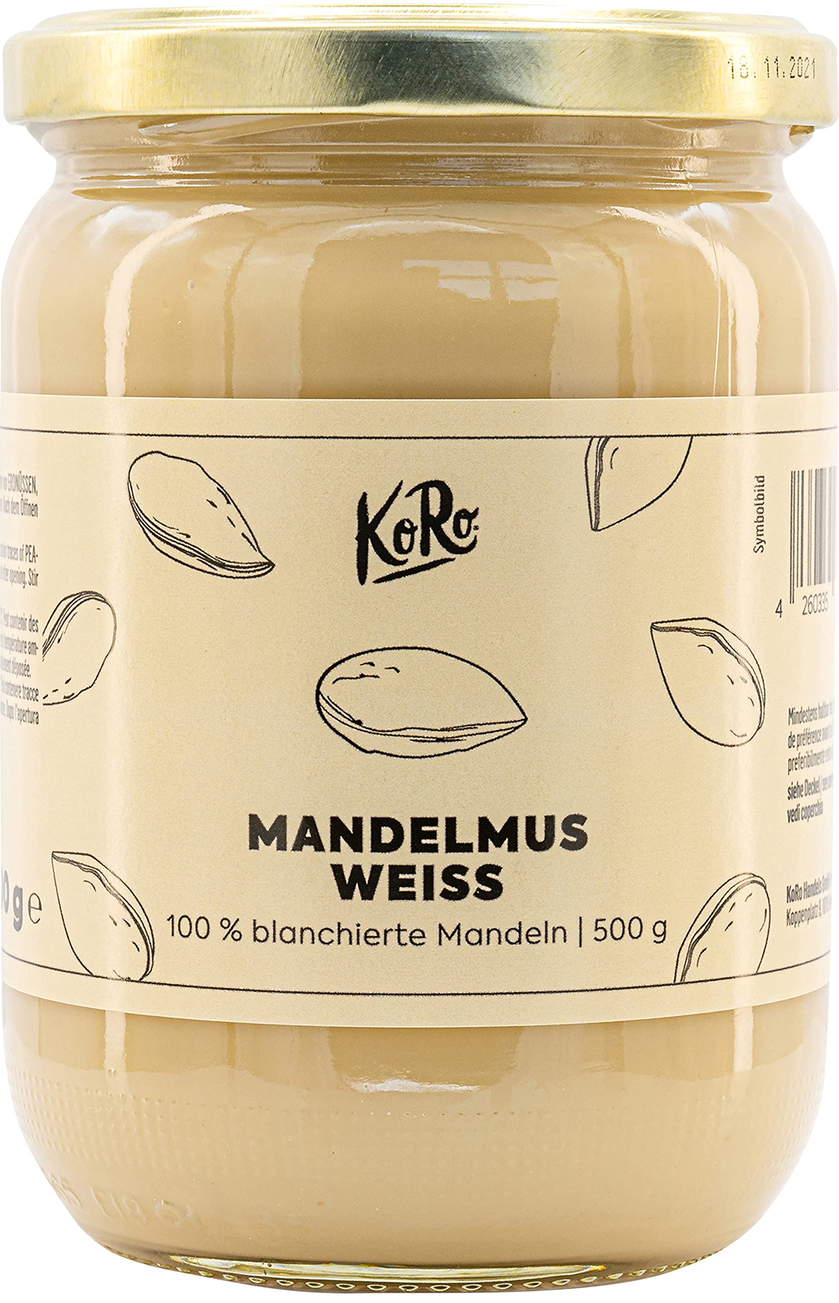 KoRo - Weißes Mandelmus 2 x 500 g - Nussmus ohne Zusatz von Zucker und Palmöl - 100% Mandeln - Unvergleichbar cremig - Vegan - Proteinquelle