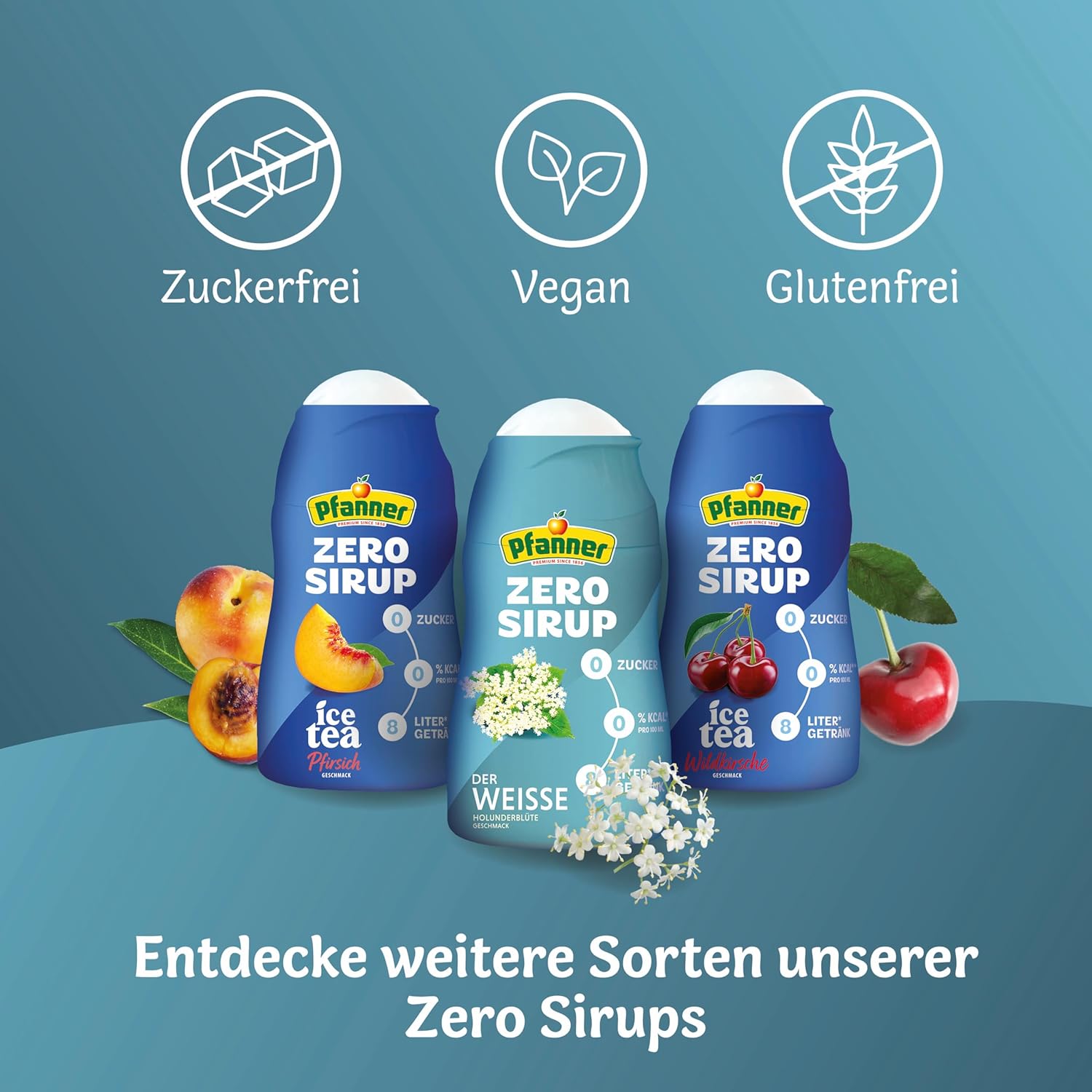Pfanner Zero Sirup Ice Tea Pfirsich (1 x 57 ml) – Zuckerfreier Getränkesirup für 8 L Eistee – kalorienfrei & ohne Zucker – Pfanner Eistee Geschmack