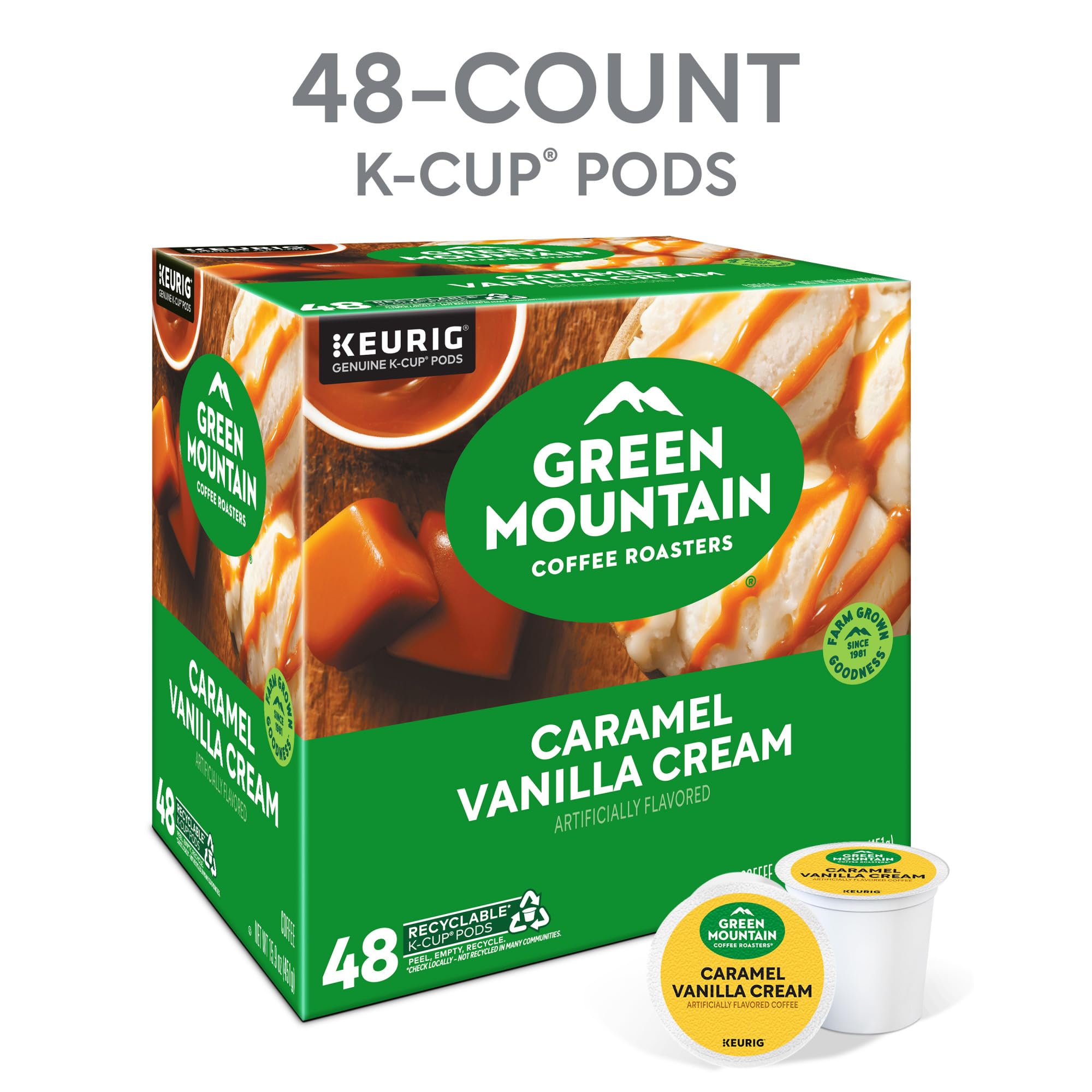 Green Mountain Coffee Roasters Caramel Vanilla Cream Keurig Single-Serve K-Cup pods, Light Roast Coffee, 72 Count