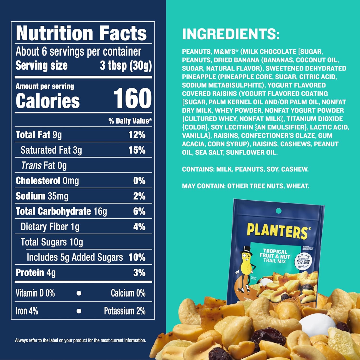 PLANTERS Tropical Fruit & Nut Trail Mix - Mixed Nuts Trail Mix Snack Packs, 6 oz Bags (Pack of 12)