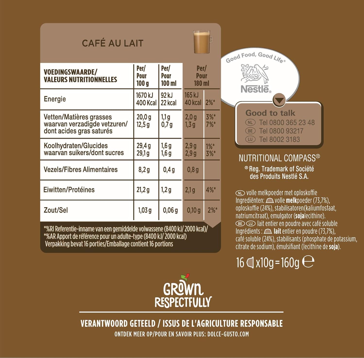 Nescafé Dolce Gusto Café au Lait Kaffeekapseln, Medium Roast, 3er Vorratspack (3 x 30 Kapseln)