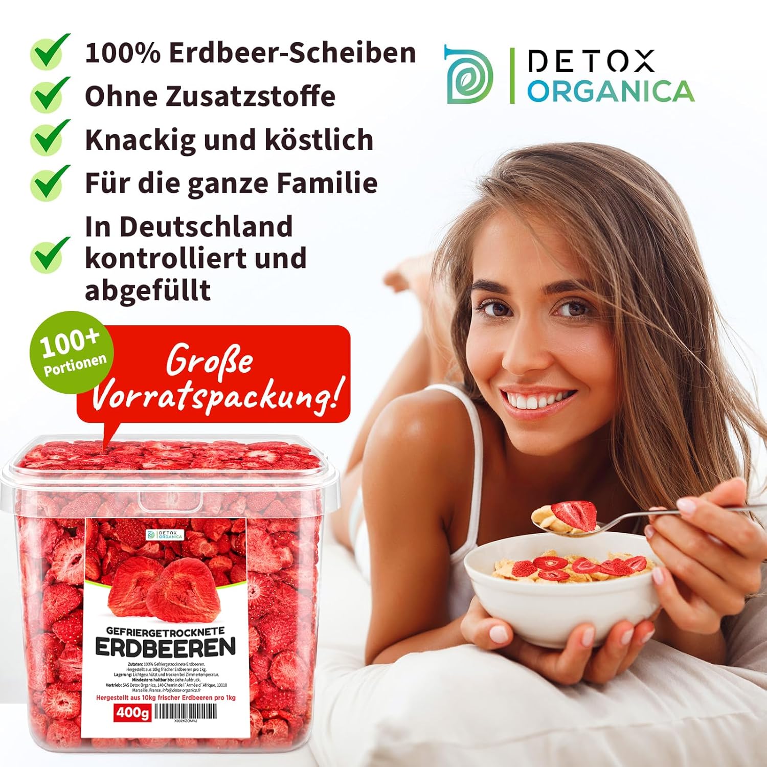 Detox Organica GEFRIERGETROCKNETE ERDBEEREN, 300g Früchte in Scheiben, 100% Trockenfrüchte natürlich und ohne Zusatz von Zucker oder Zusatzstoffen, Erdbeerchips freeze dried strawberries (300g)