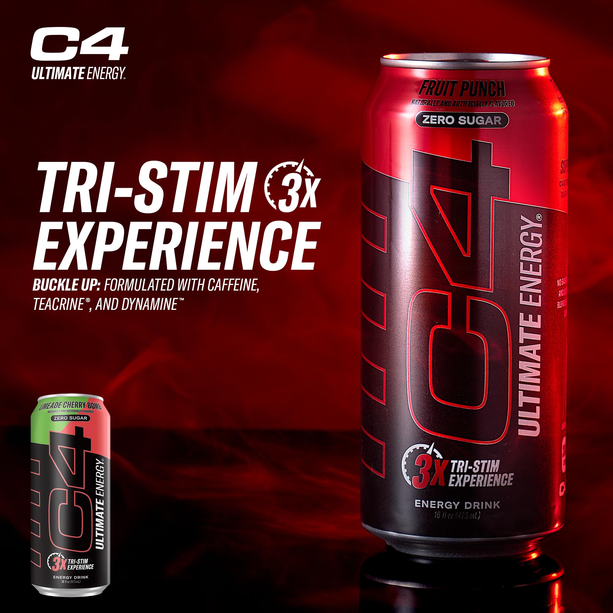 Cellucor C4 Ultimate | Pre Workout Sugar Free Energy Drink | Tri-Stim Experience with 300mg Caffeine + TeaCrine + Dynamine | Fruit Punch | 16oz (Pack of 12)